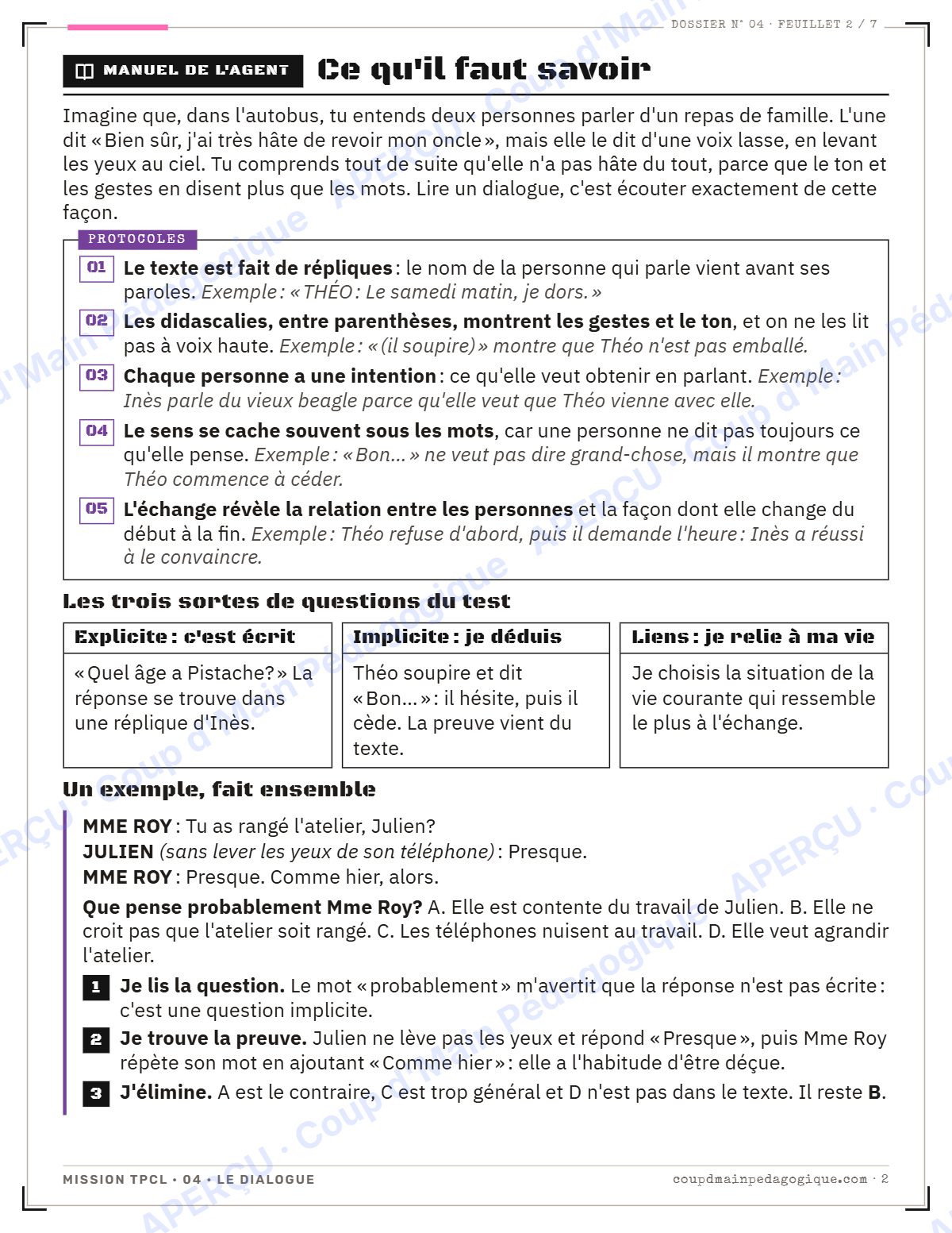 Page 2 — Mission TPCL 4 : le dialogue — 10e année