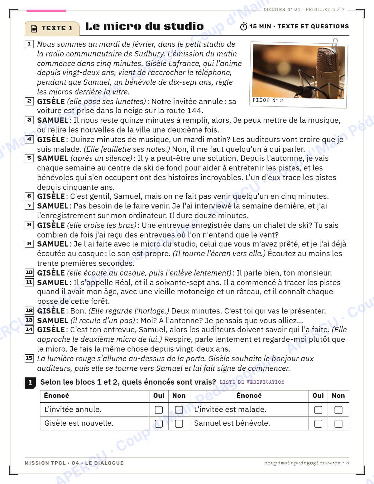 Page 3 — Mission TPCL 4 : le dialogue — 10e année