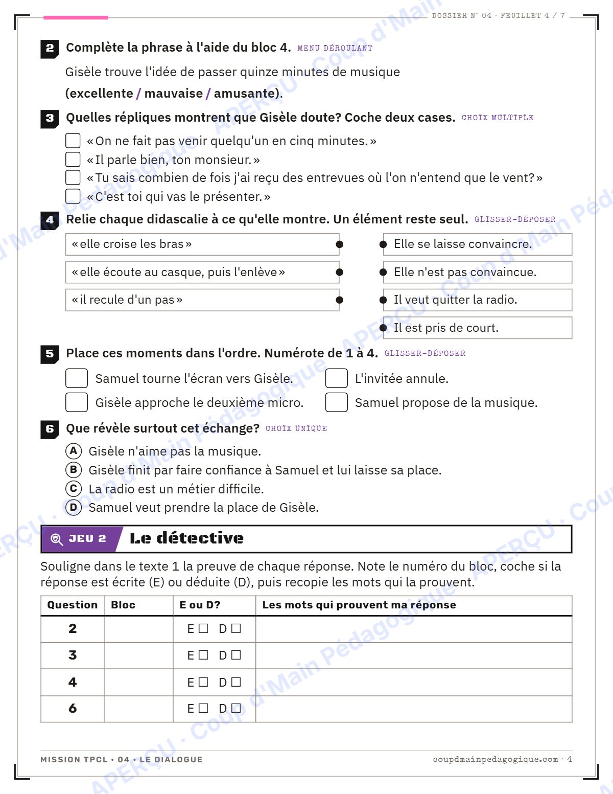 Page 4 — Mission TPCL 4 : le dialogue — 10e année