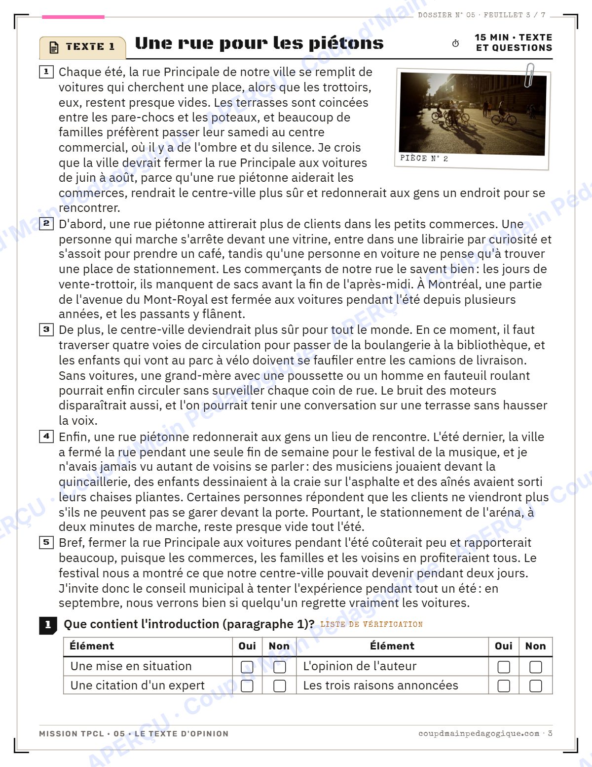 Page 3 — Mission TPCL 5 : le texte d'opinion — 10e année