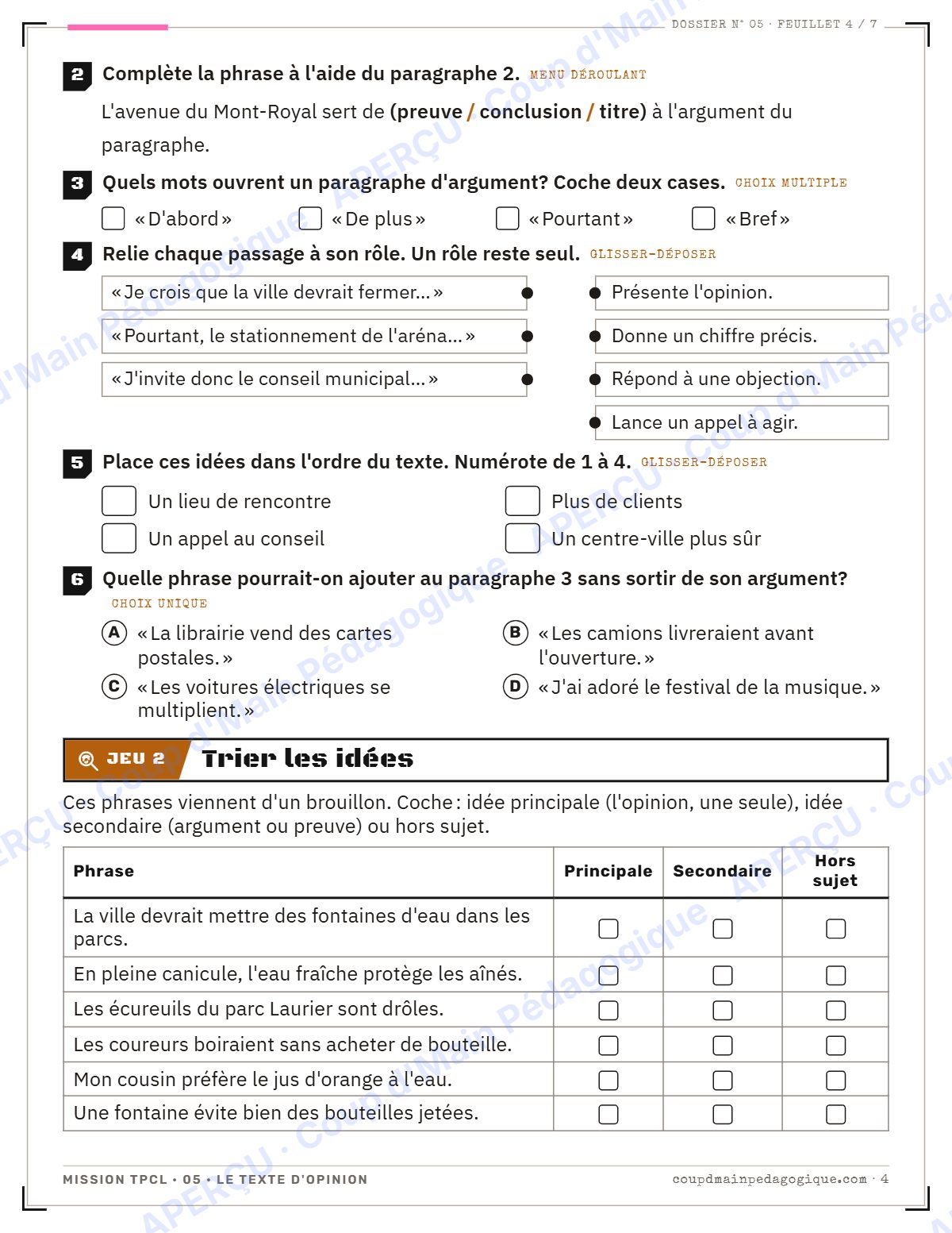 Page 4 — Mission TPCL 5 : le texte d'opinion — 10e année