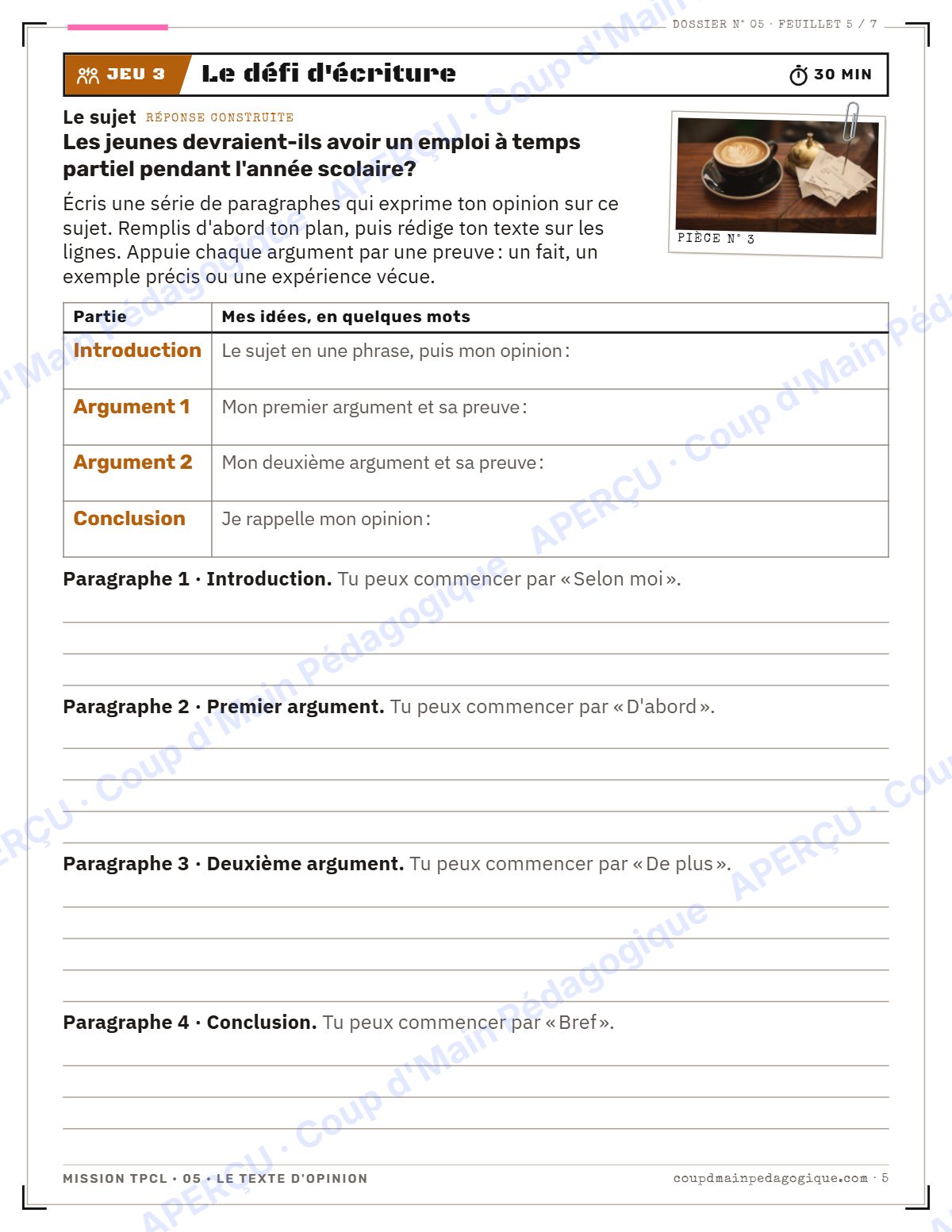 Page 5 — Mission TPCL 5 : le texte d'opinion — 10e année