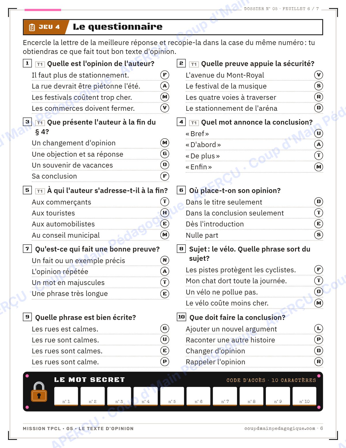 Page 6 — Mission TPCL 5 : le texte d'opinion — 10e année