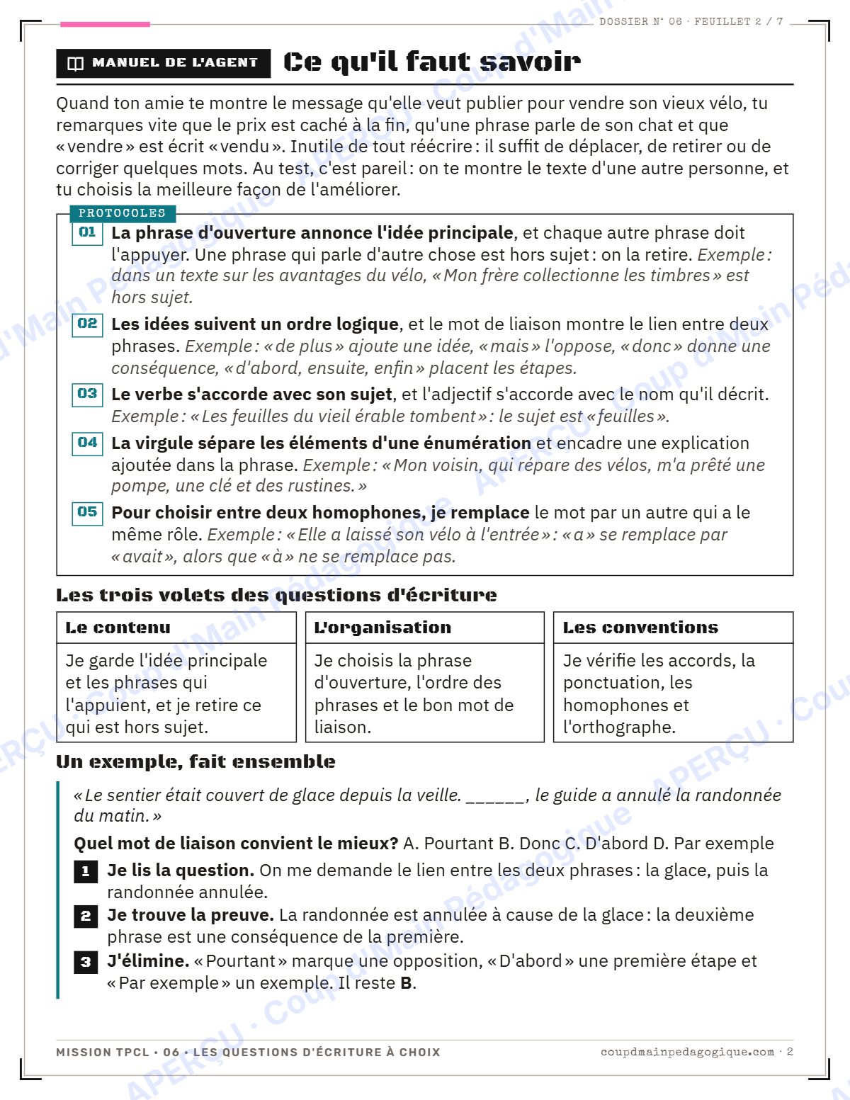 Page 2 — Mission TPCL 6 : questions d'écriture — 10e année