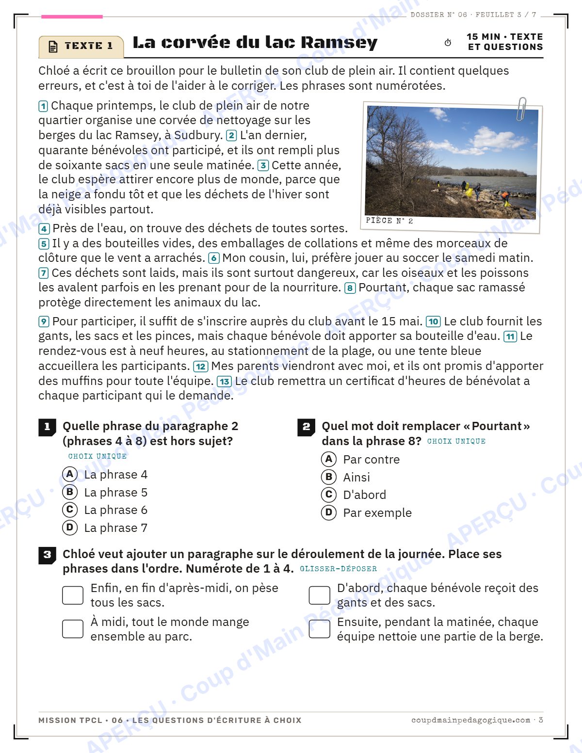 Page 3 — Mission TPCL 6 : questions d'écriture — 10e année
