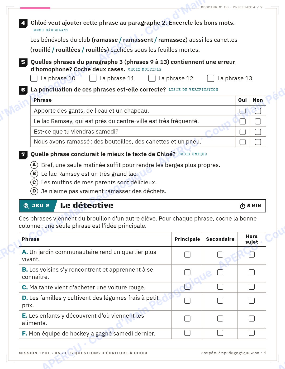 Page 4 — Mission TPCL 6 : questions d'écriture — 10e année