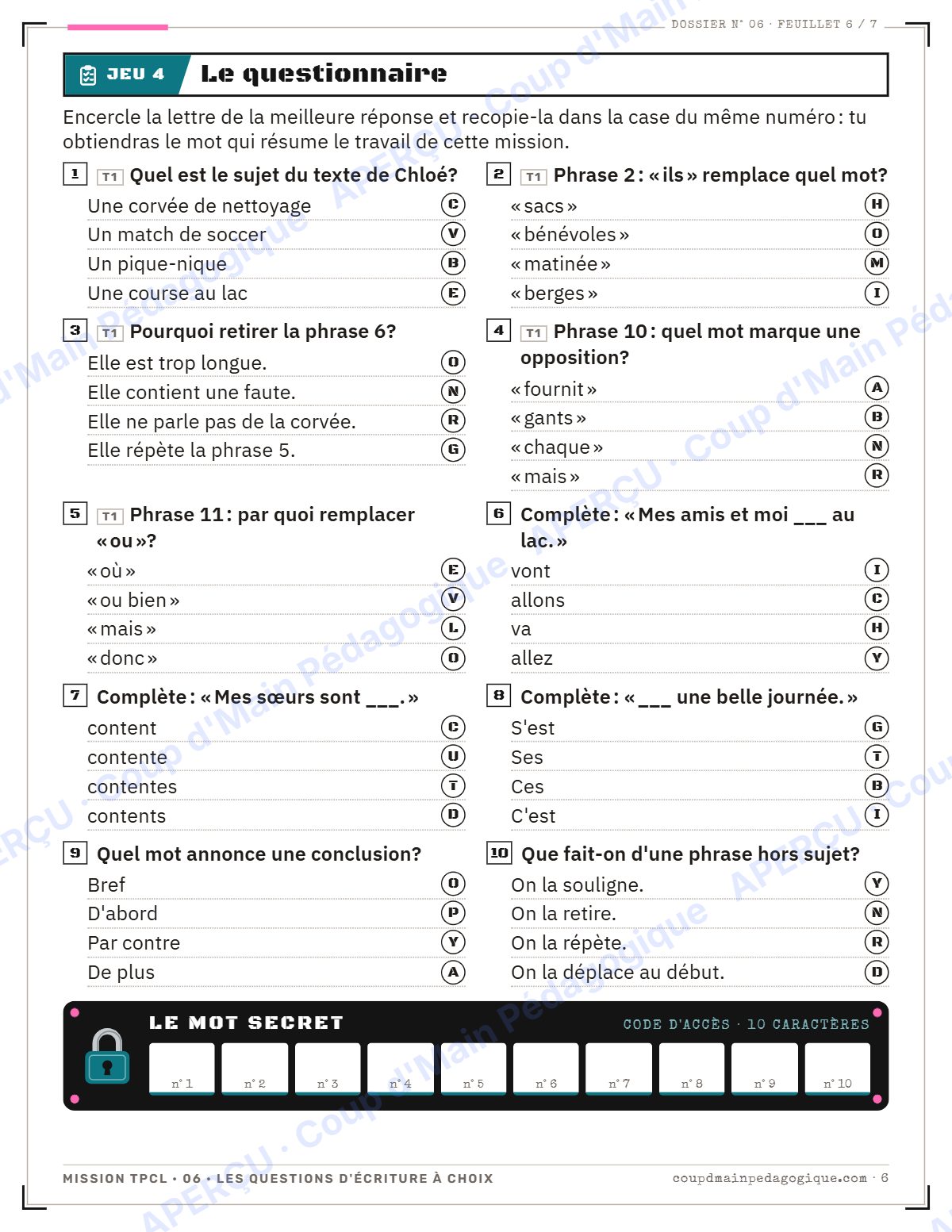 Page 6 — Mission TPCL 6 : questions d'écriture — 10e année