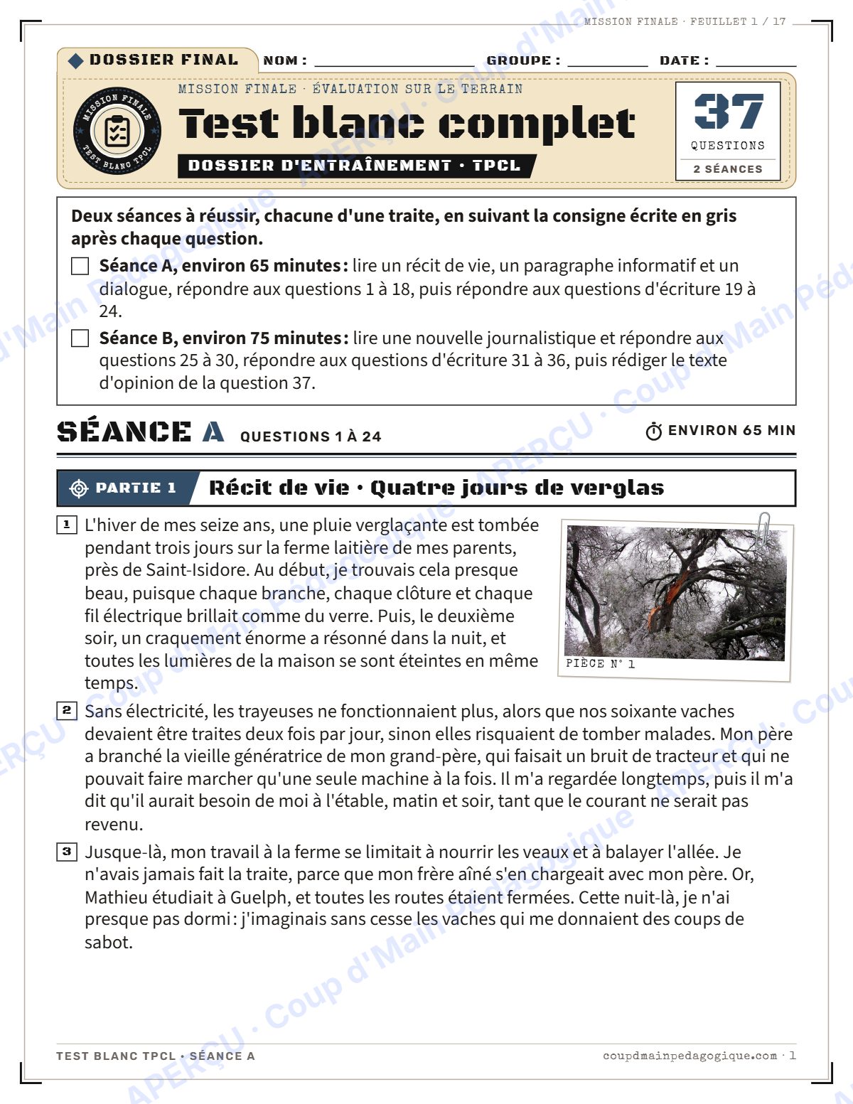 Page 1 — Test blanc TPCL et corrigé — 10e année, évaluation