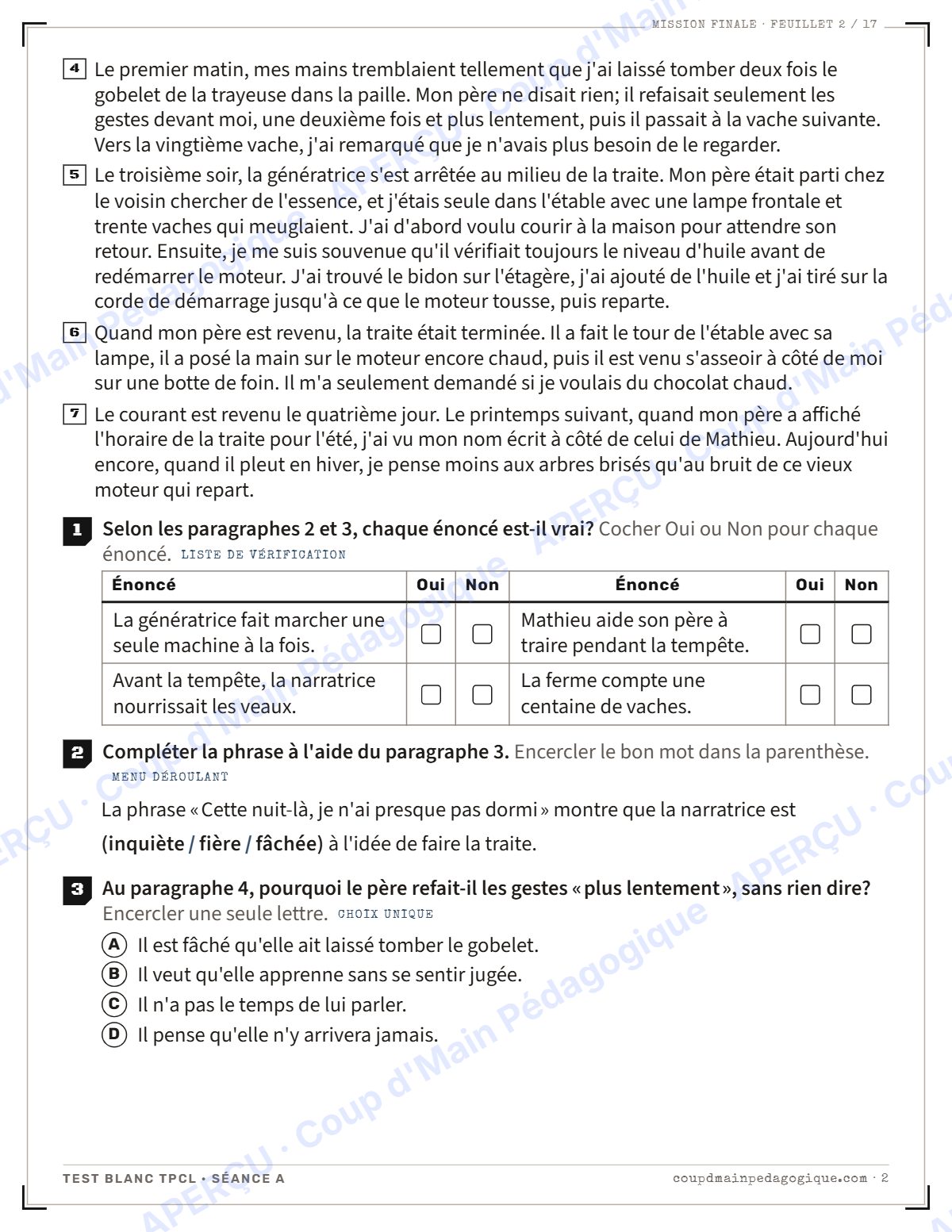 Page 2 — Test blanc TPCL et corrigé — 10e année, évaluation