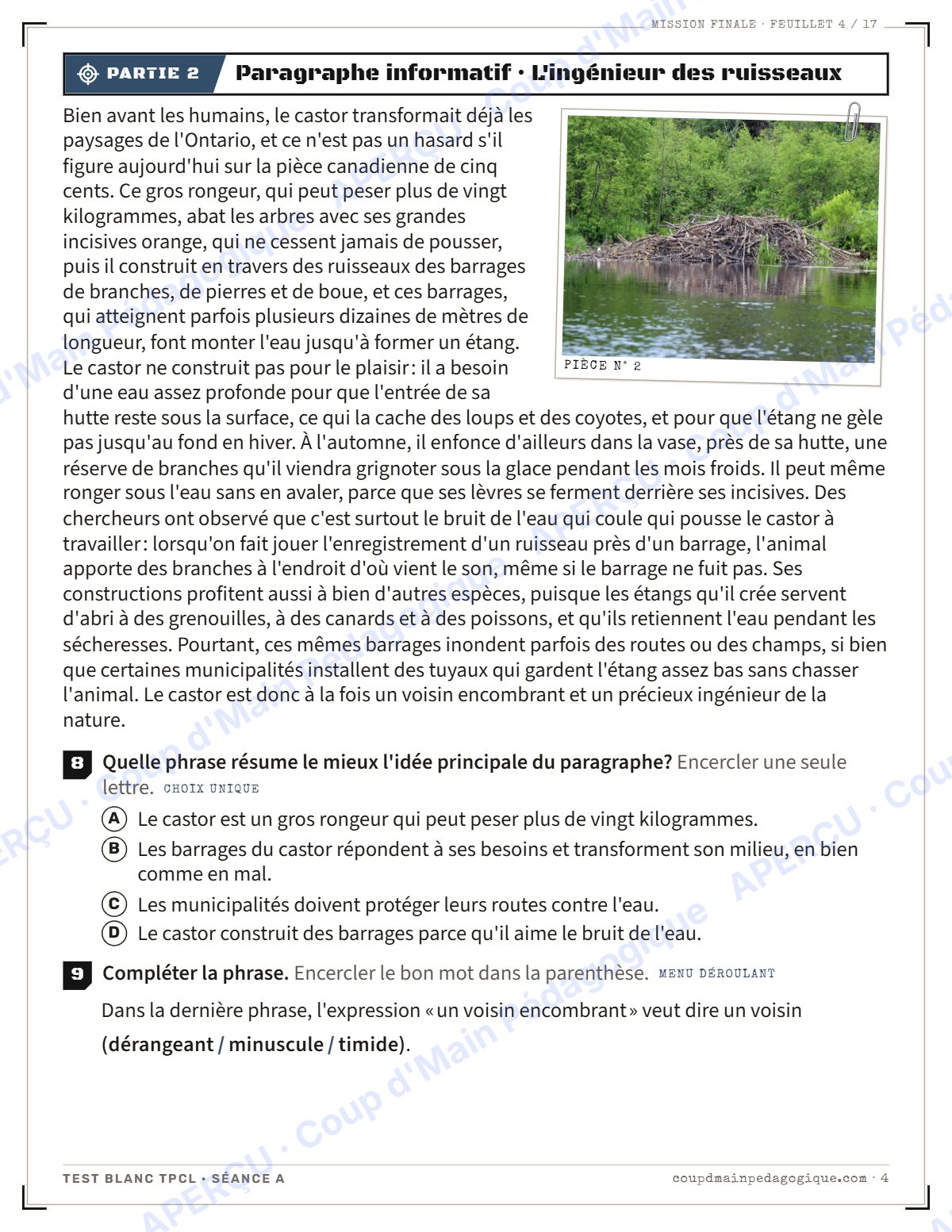 Page 4 — Test blanc TPCL et corrigé — 10e année, évaluation