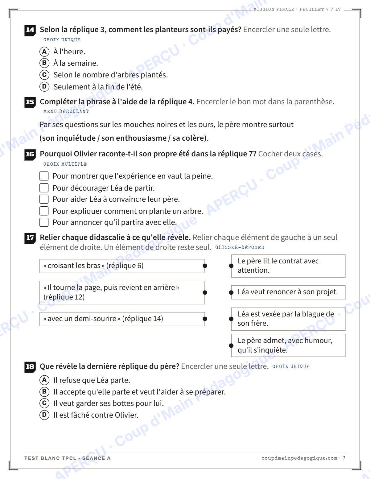 Page 7 — Test blanc TPCL et corrigé — 10e année, évaluation