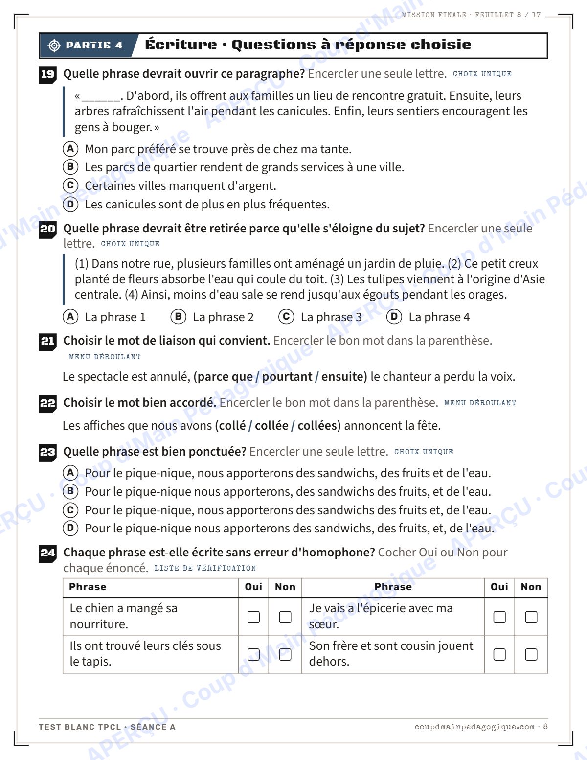 Page 8 — Test blanc TPCL et corrigé — 10e année, évaluation