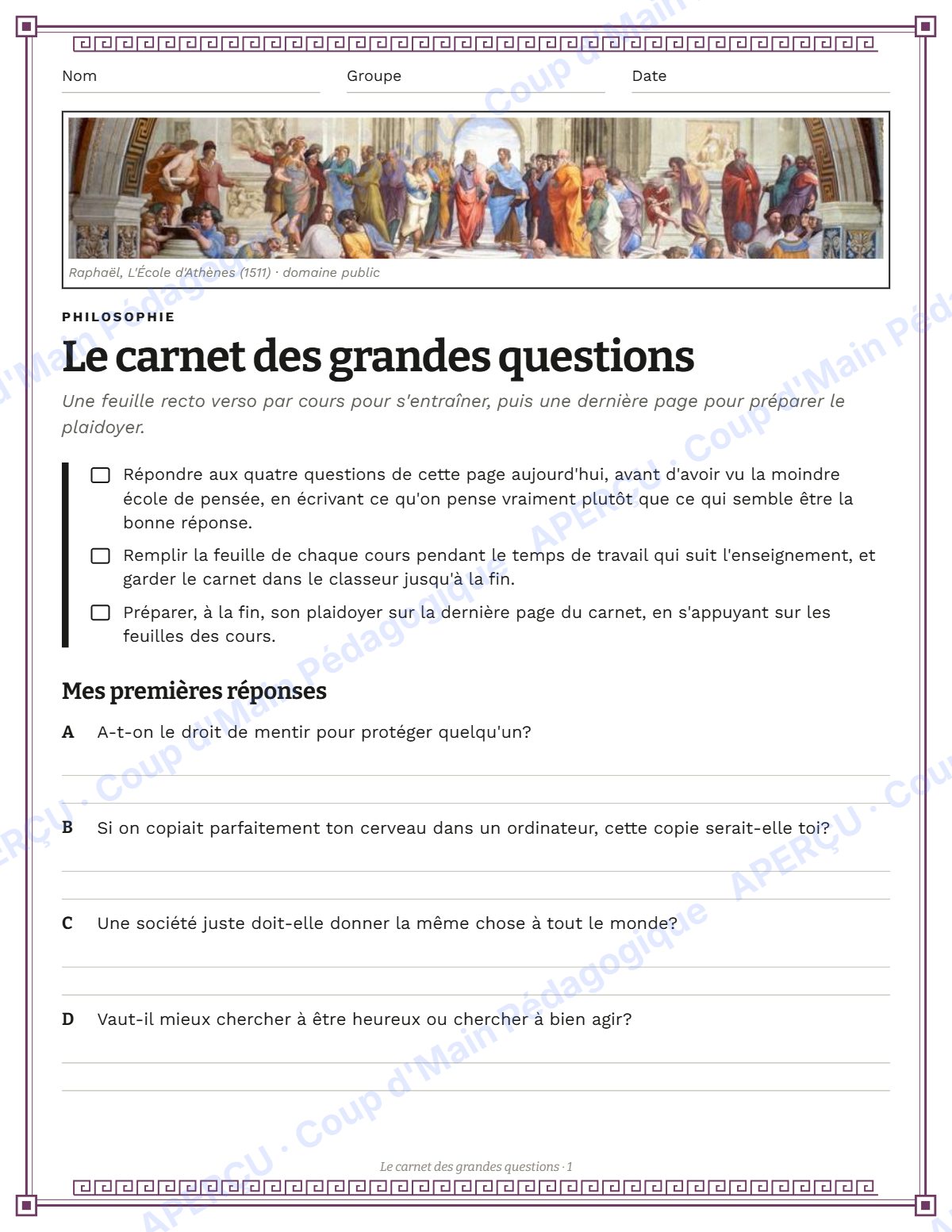Page 1 — Introduction à la philosophie — 11e-12e, unité