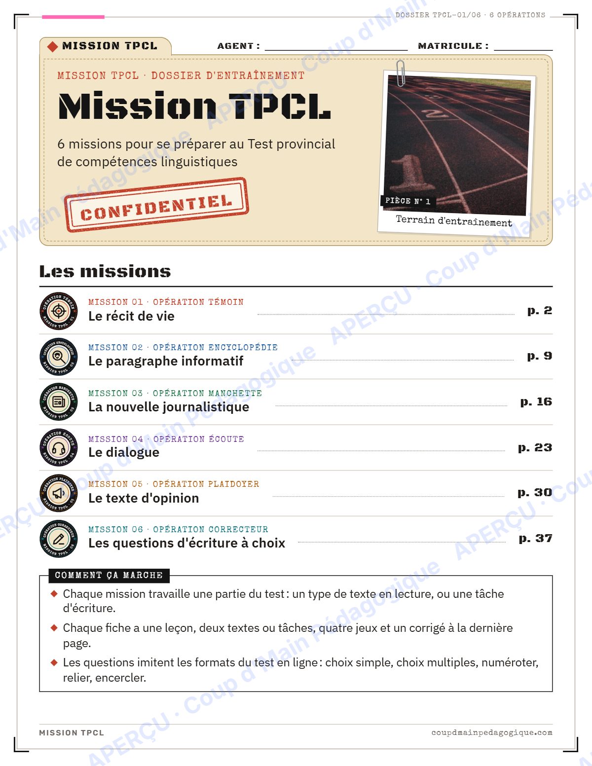 Page 1 — Mission TPCL : la trousse complète — 10e année, unité