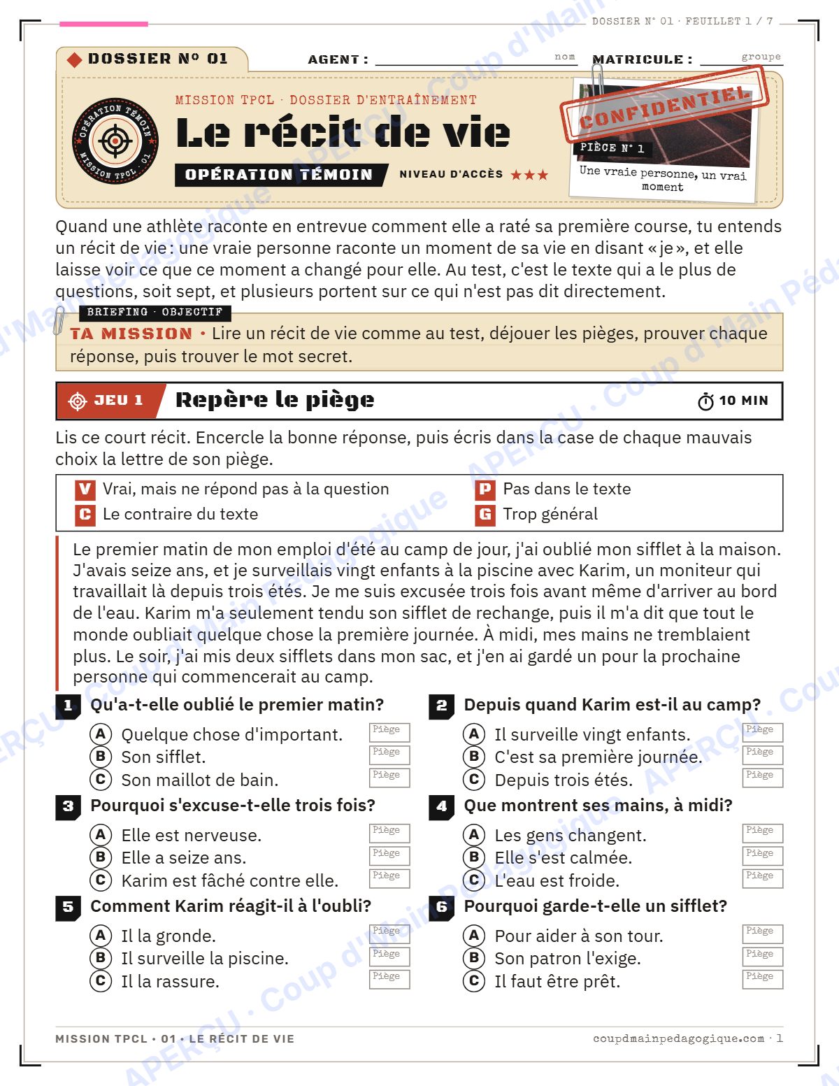 Page 2 — Mission TPCL : la trousse complète — 10e année, unité