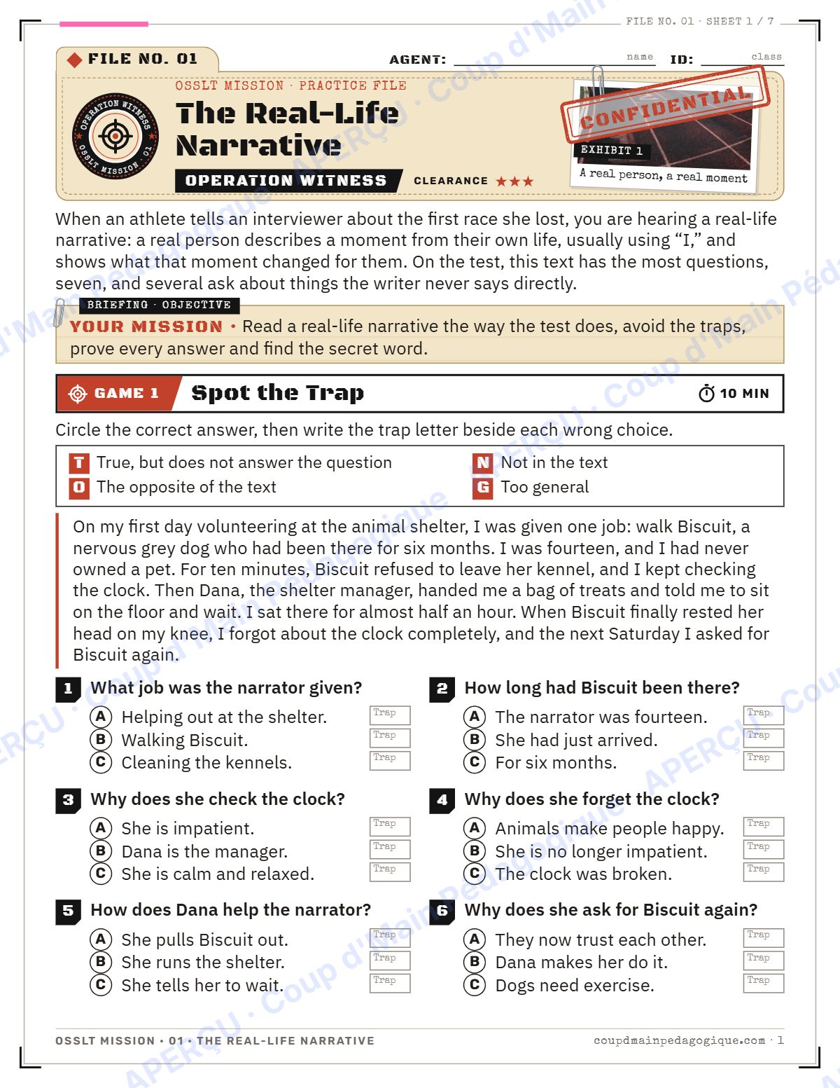 Page 1 — OSSLT Mission 1 : The Real-Life Narrative — 10e année
