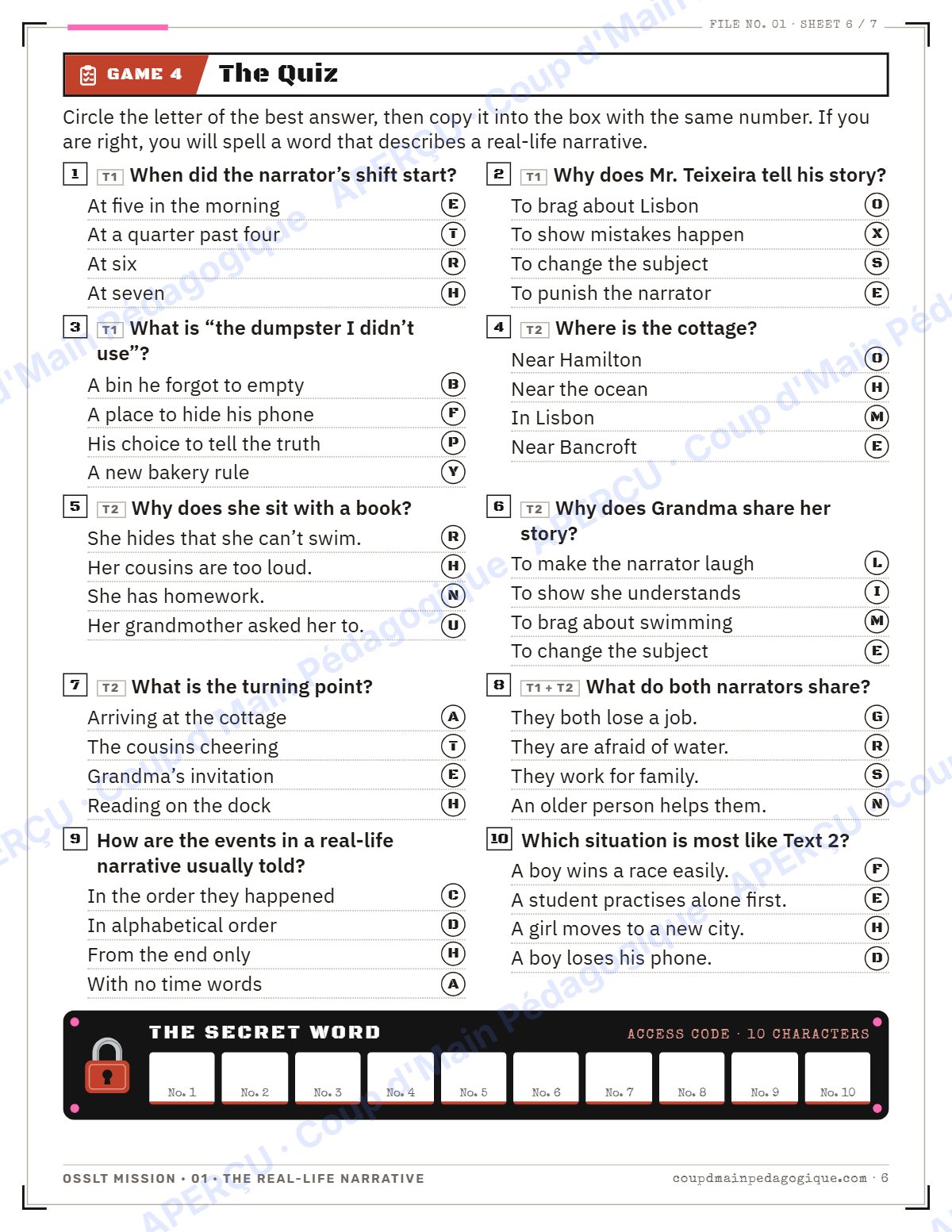 Page 6 — OSSLT Mission 1 : The Real-Life Narrative — 10e année