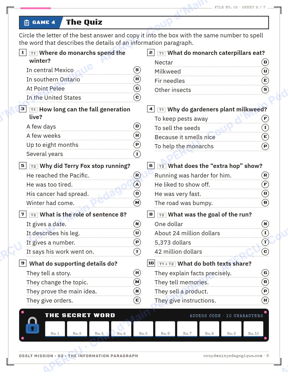 Page 6 — OSSLT Mission 2 : The Information Paragraph — 10e année