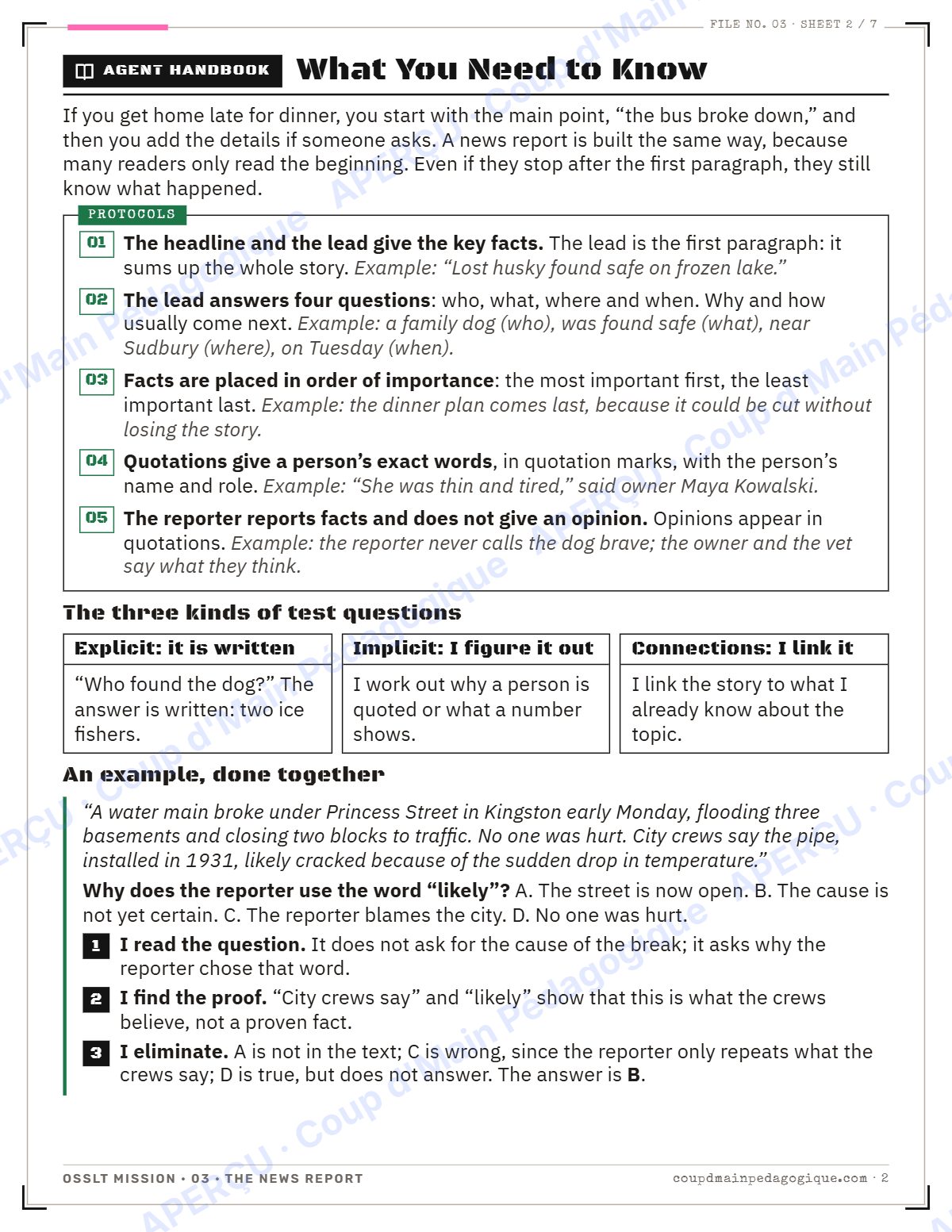 Page 2 — OSSLT Mission 3 : The News Report — 10e année