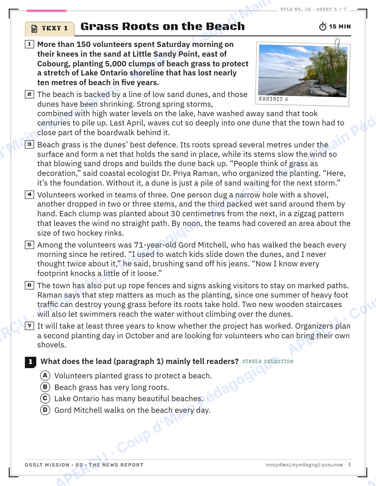 Page 3 — OSSLT Mission 3 : The News Report — 10e année