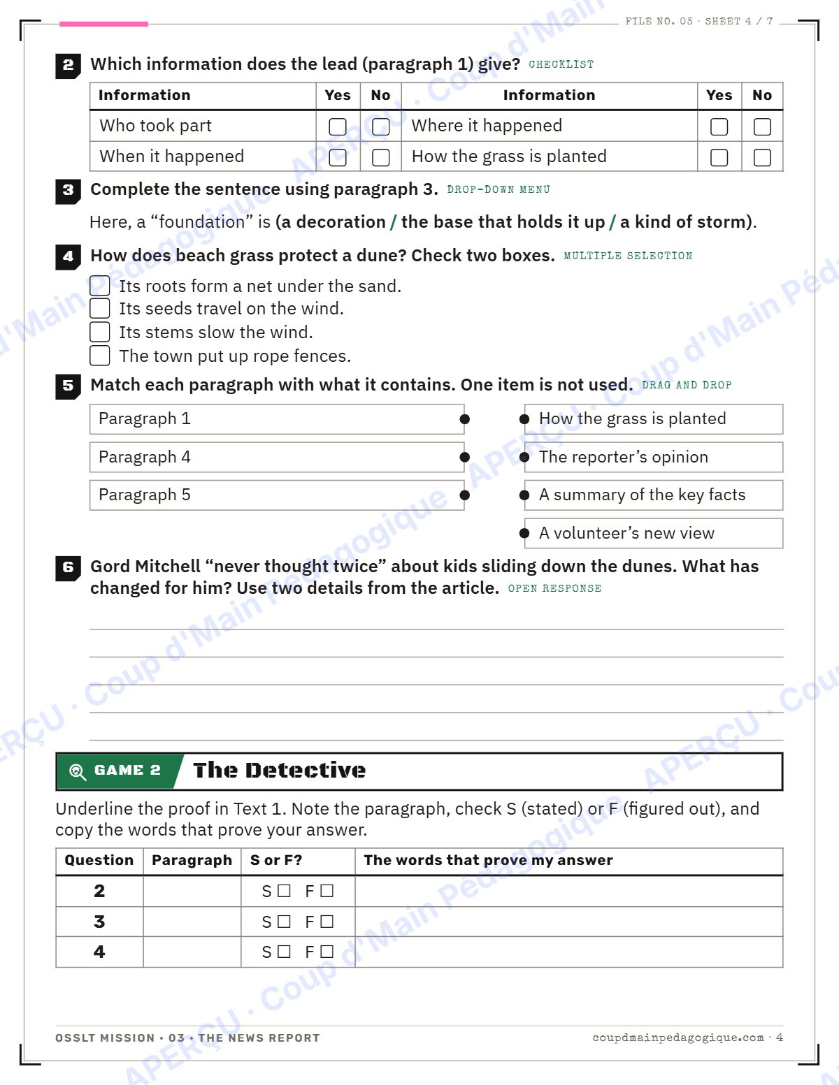 Page 4 — OSSLT Mission 3 : The News Report — 10e année