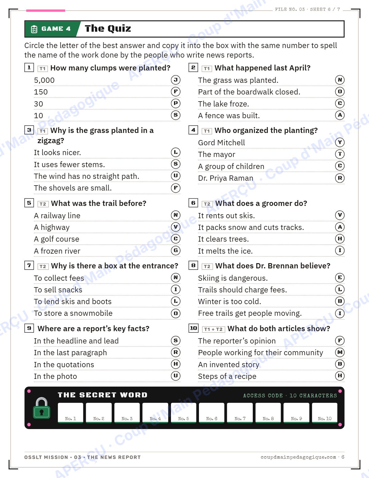Page 6 — OSSLT Mission 3 : The News Report — 10e année