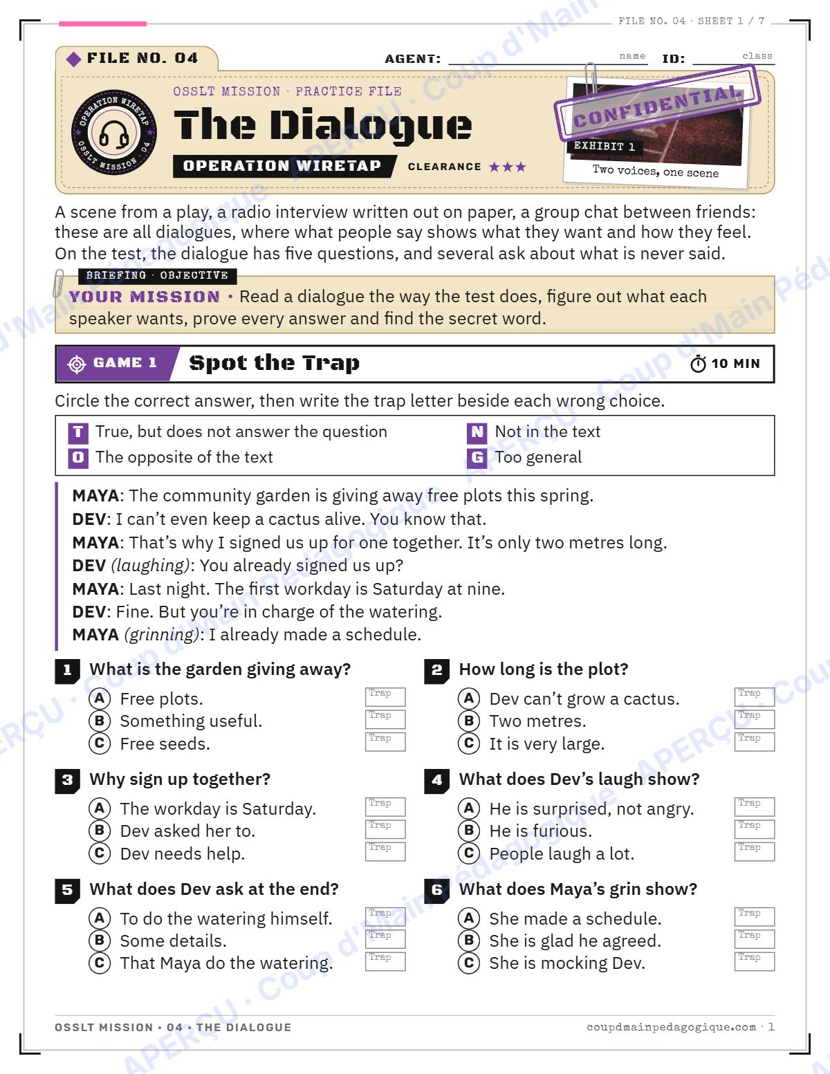 Page 1 — OSSLT Mission 4 : The Dialogue — 10e année
