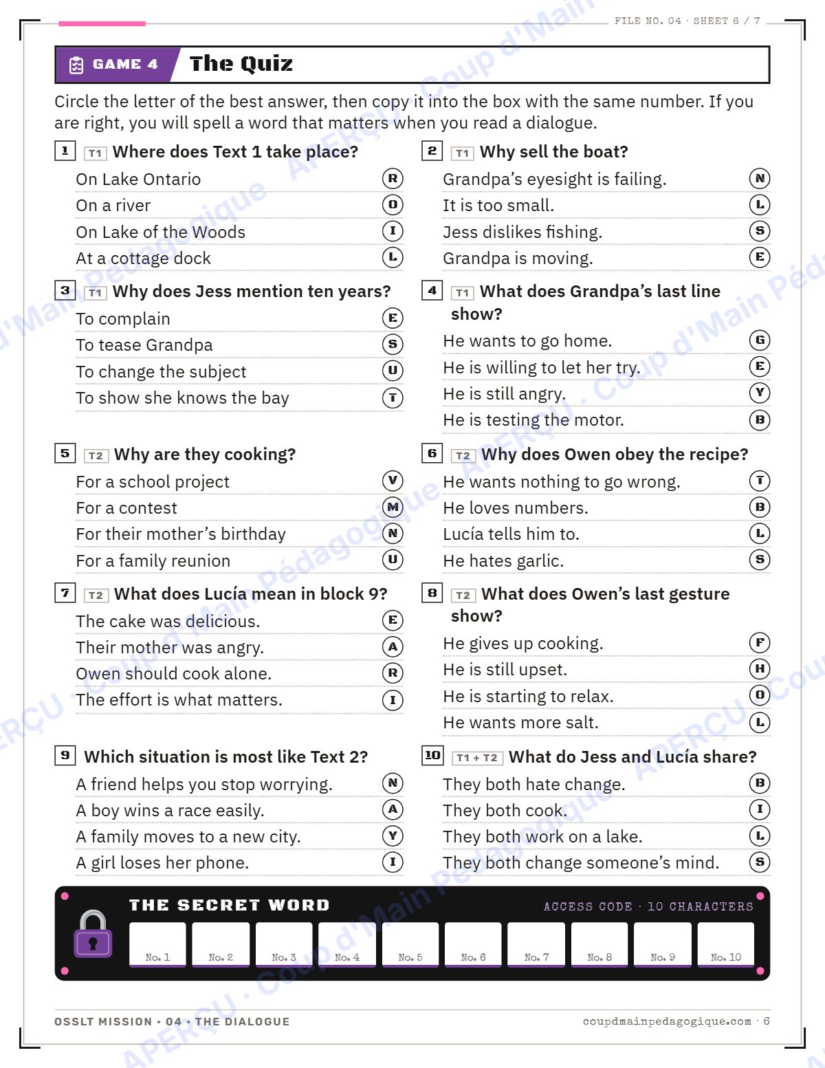 Page 6 — OSSLT Mission 4 : The Dialogue — 10e année