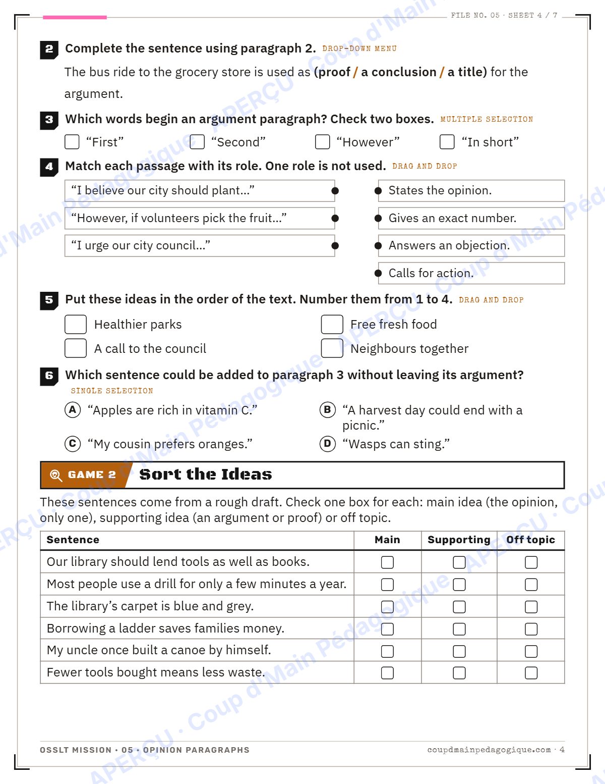Page 4 — OSSLT Mission 5 : Opinion Paragraphs — 10e année