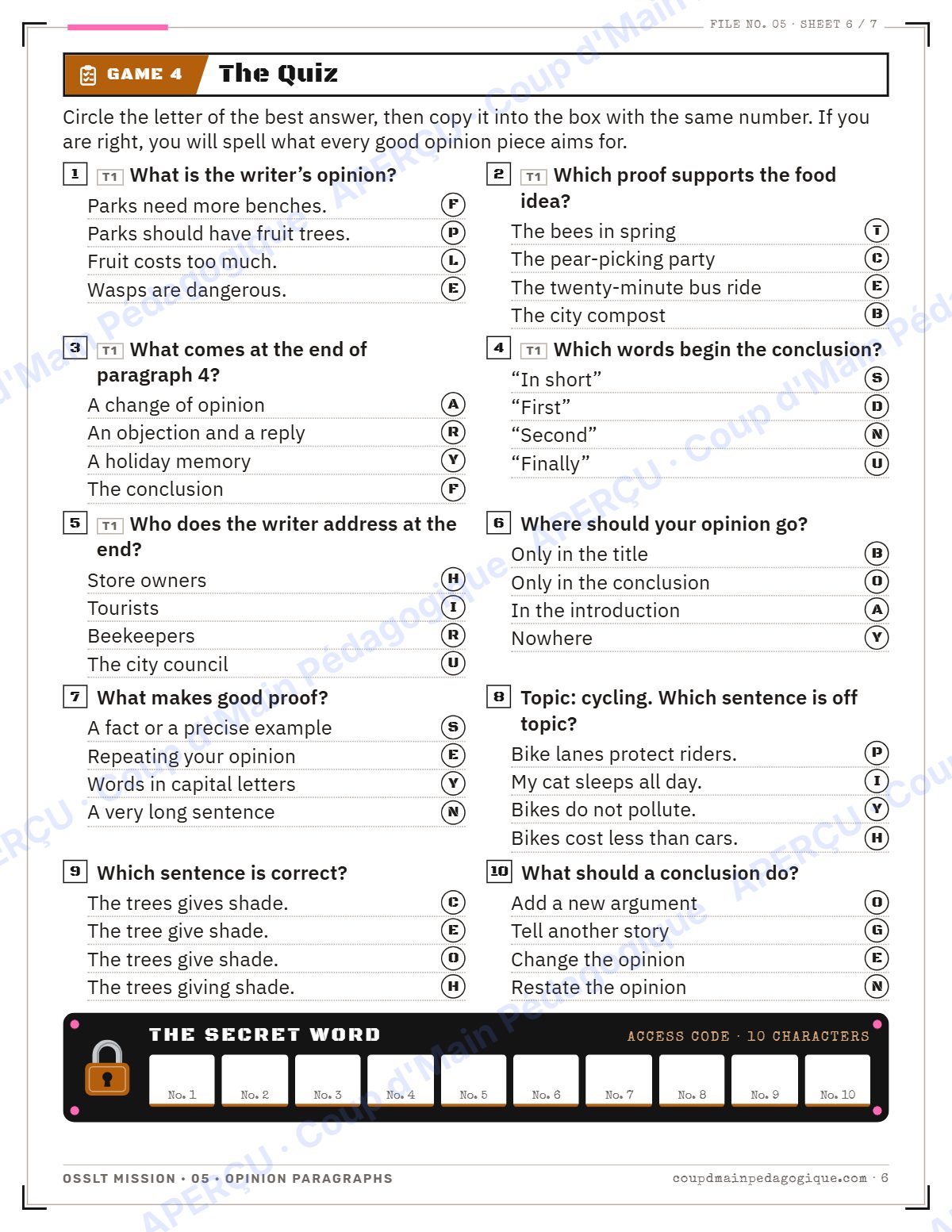 Page 6 — OSSLT Mission 5 : Opinion Paragraphs — 10e année