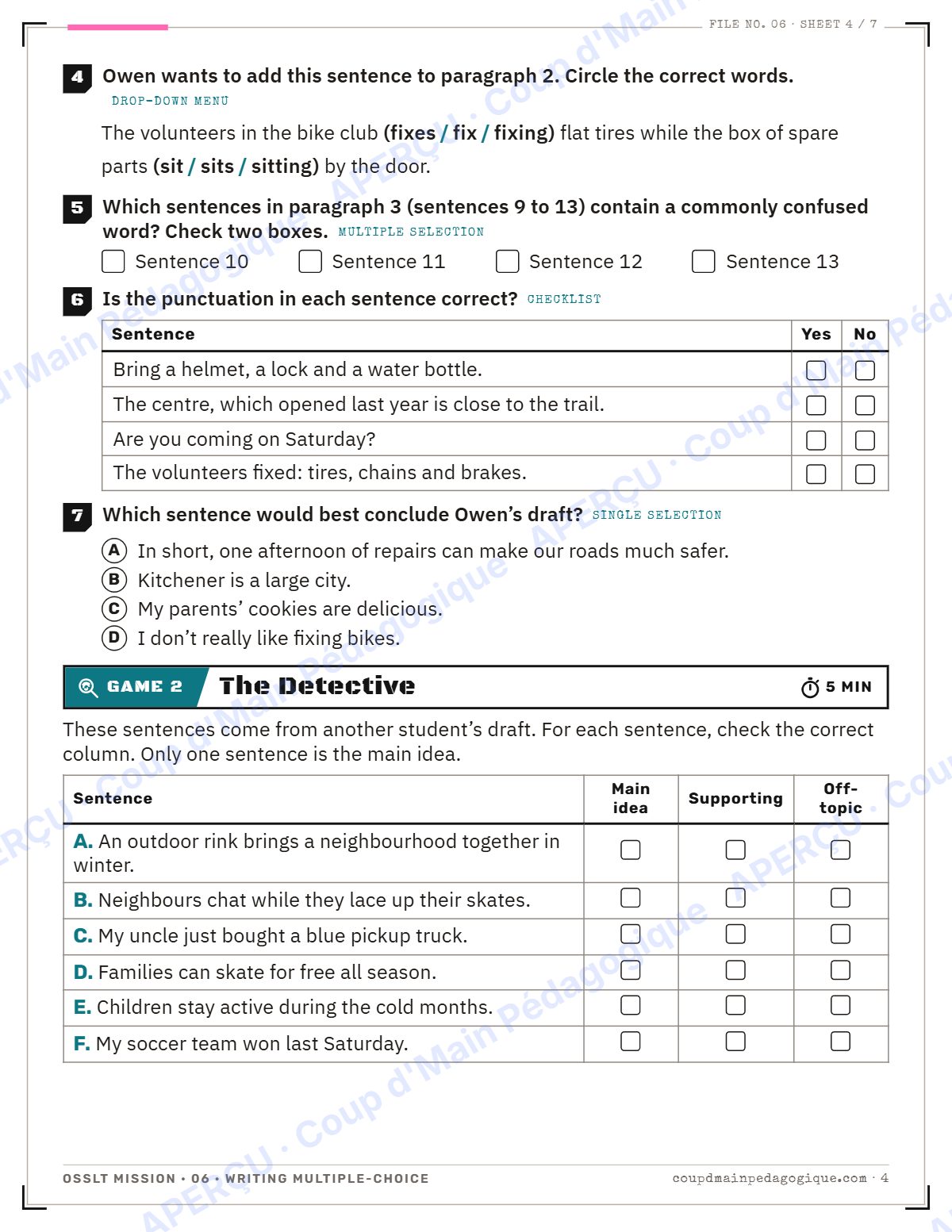 Page 4 — OSSLT Mission 6 : Writing Multiple-Choice — 10e année