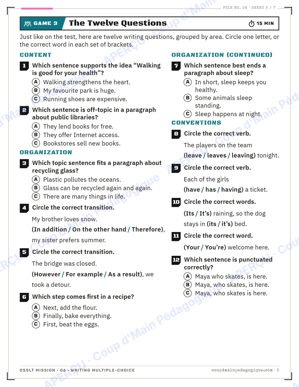 Page 5 — OSSLT Mission 6 : Writing Multiple-Choice — 10e année