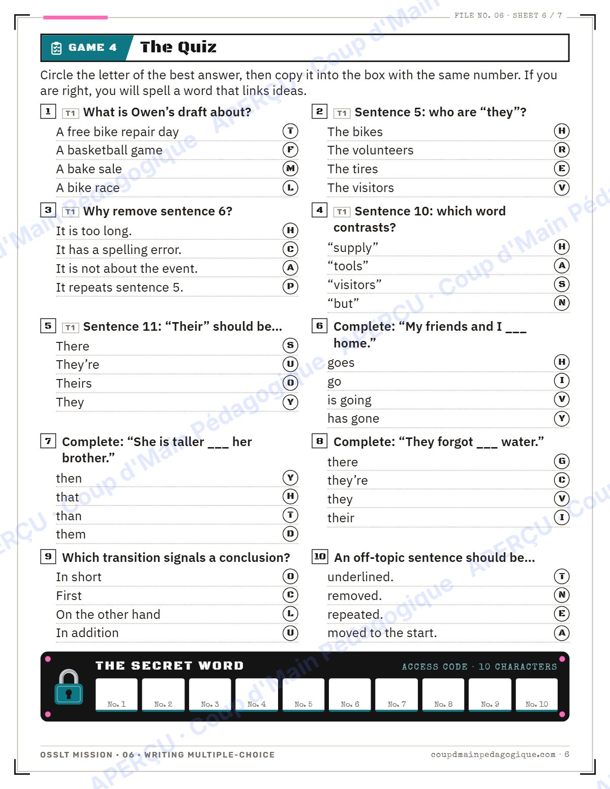Page 6 — OSSLT Mission 6 : Writing Multiple-Choice — 10e année