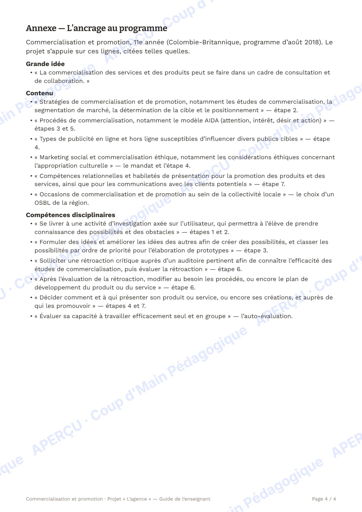 Page 5 — Commercialisation et promotion — 11e année, unité