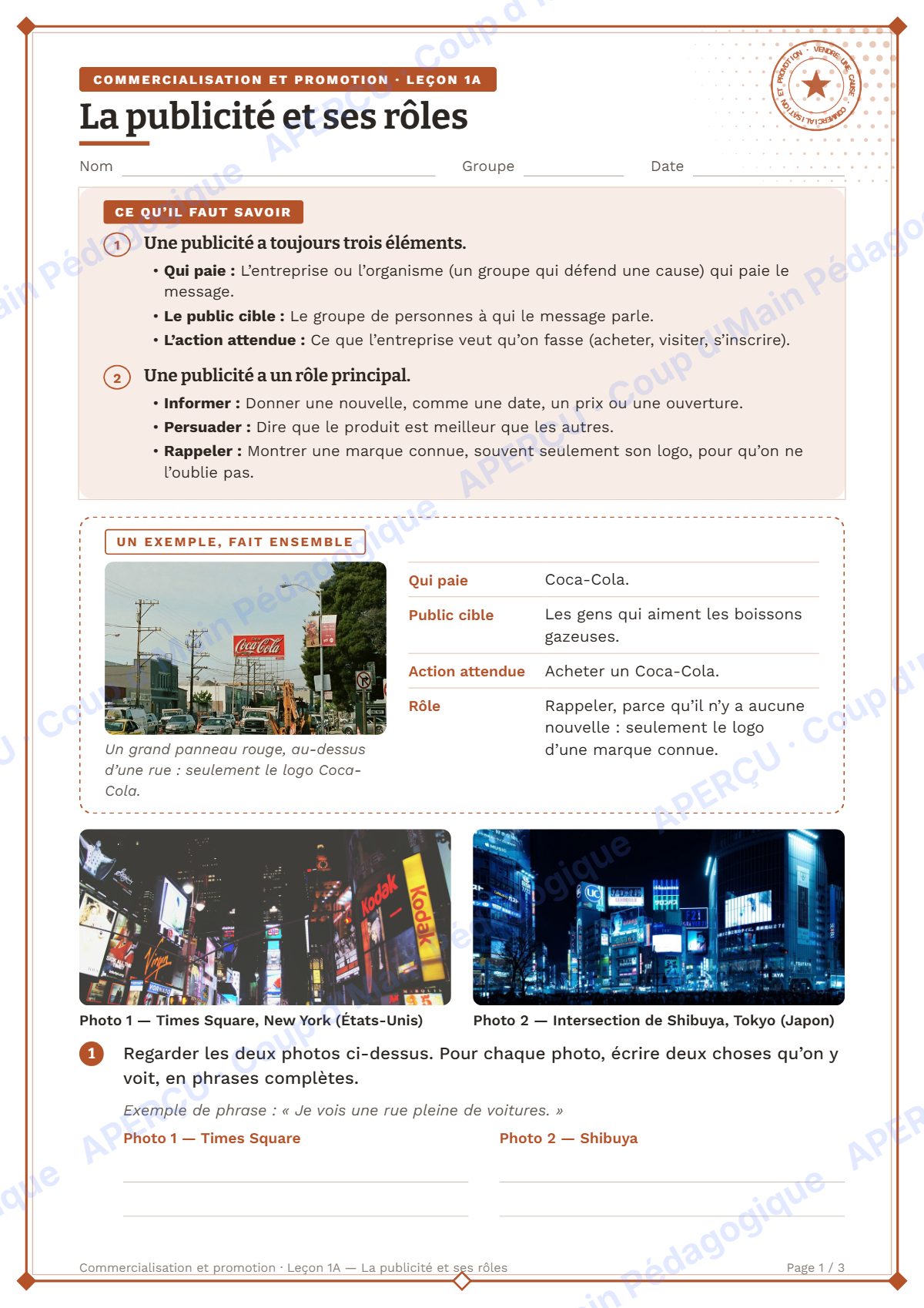 Page 6 — Commercialisation et promotion — 11e année, unité