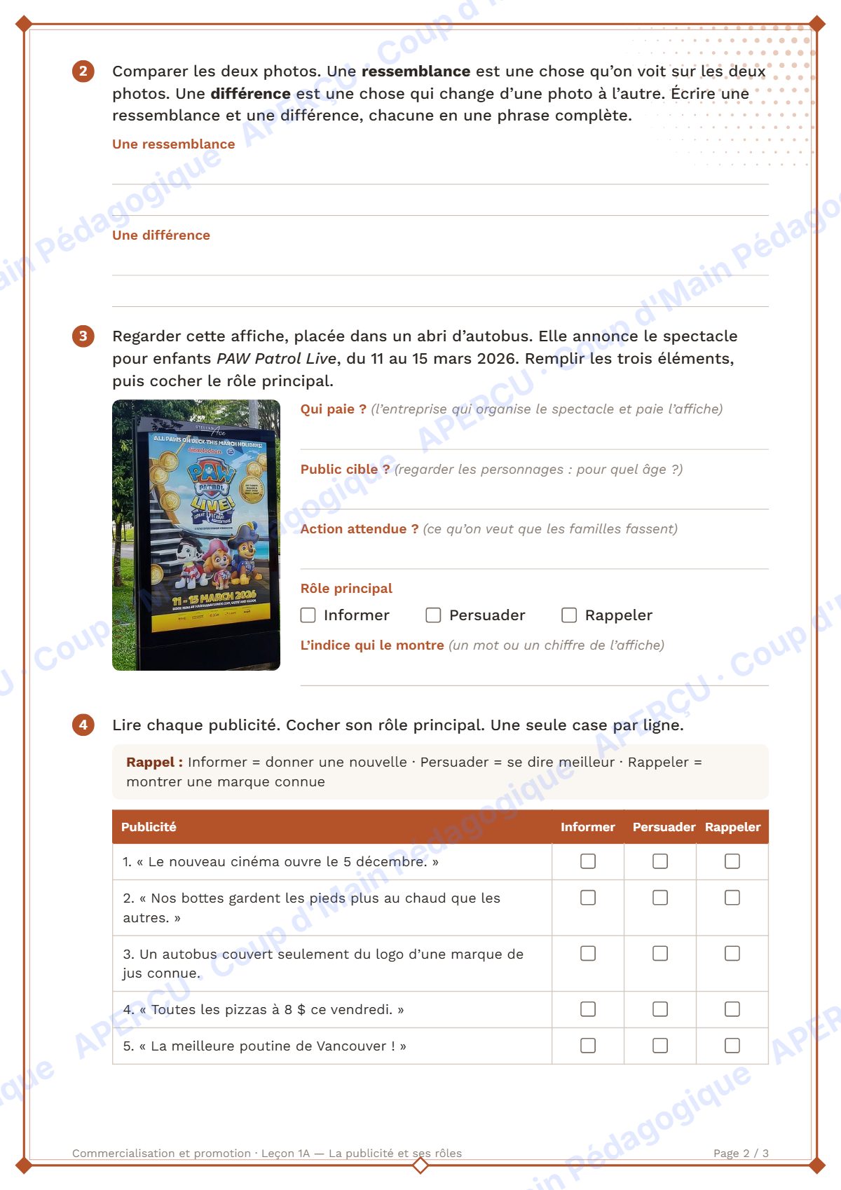 Page 7 — Commercialisation et promotion — 11e année, unité