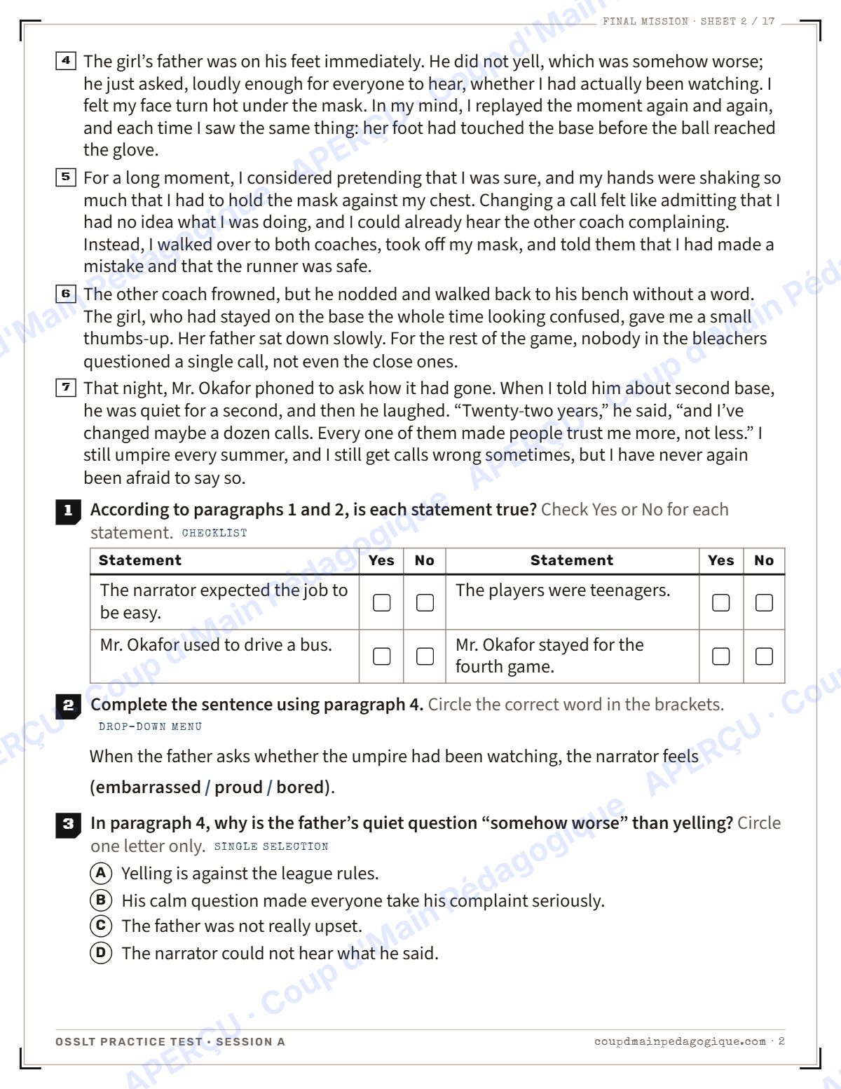 Page 2 — Test blanc OSSLT et corrigé — 10e année, évaluation