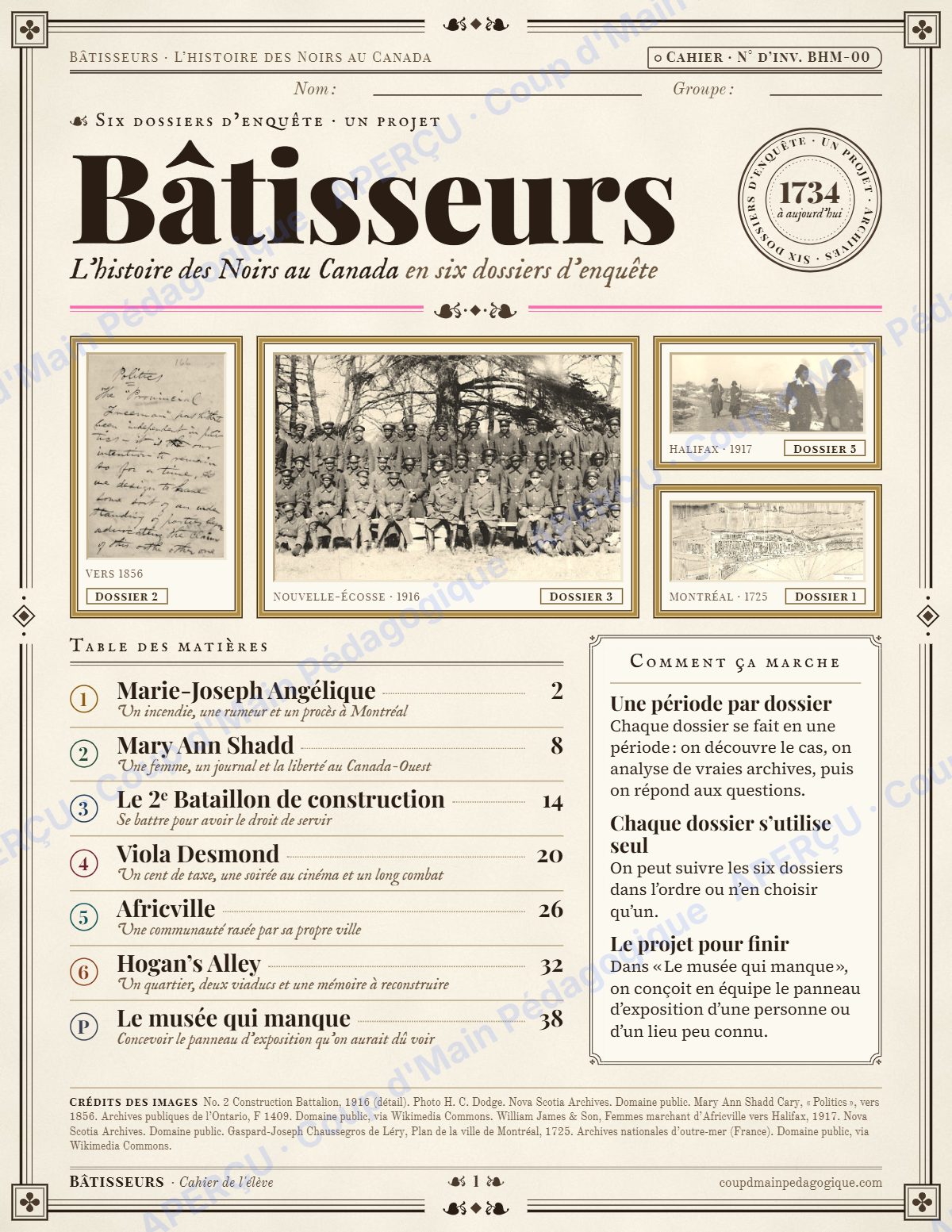 Page 1 — Histoire des Noirs au Canada — 9e-10e année, unité