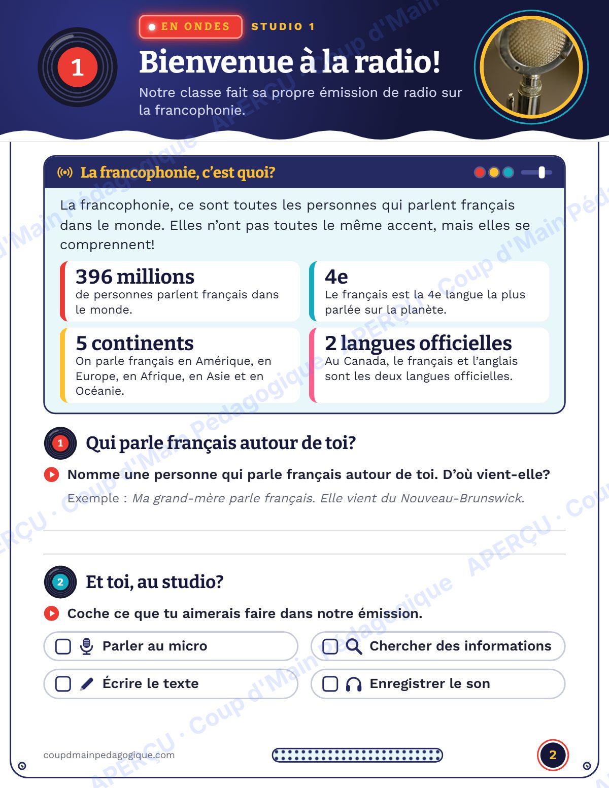 Page 2 — Radio Francophonie — 5e-6e année, projet radio