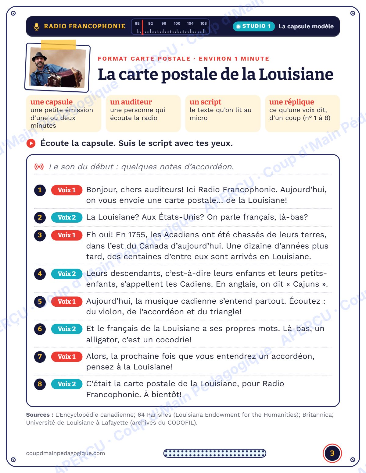 Page 3 — Radio Francophonie — 5e-6e année, projet radio
