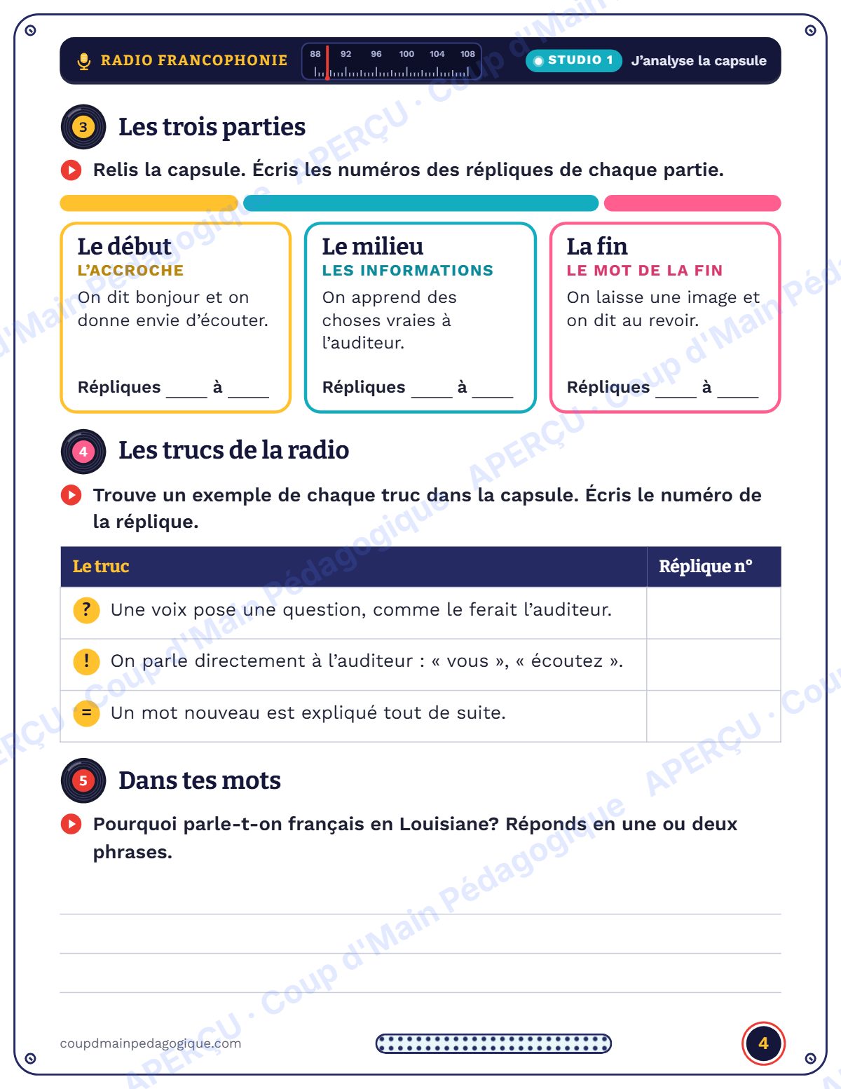 Page 4 — Radio Francophonie — 5e-6e année, projet radio