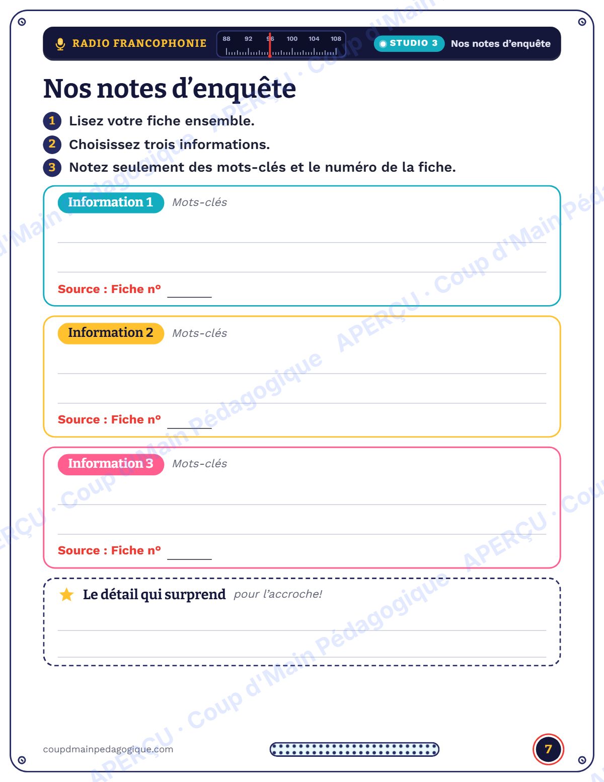 Page 7 — Radio Francophonie — 5e-6e année, projet radio