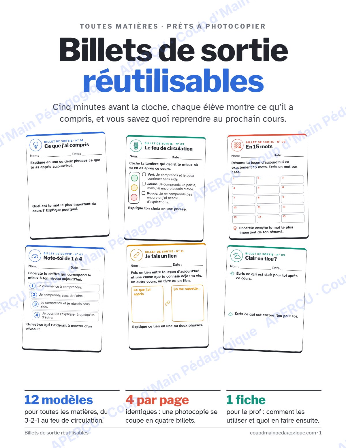 Page 1 — Billets de sortie — 3e-12e année, toutes matières