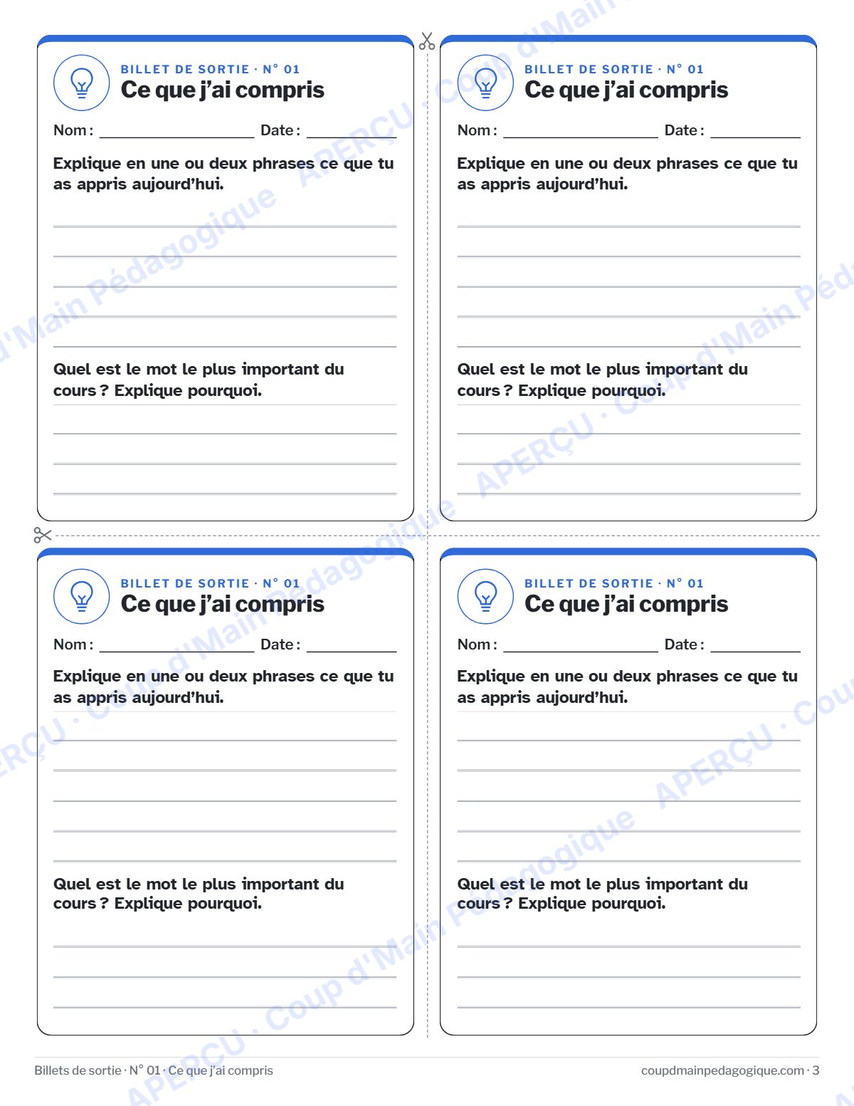 Page 3 — Billets de sortie — 3e-12e année, toutes matières