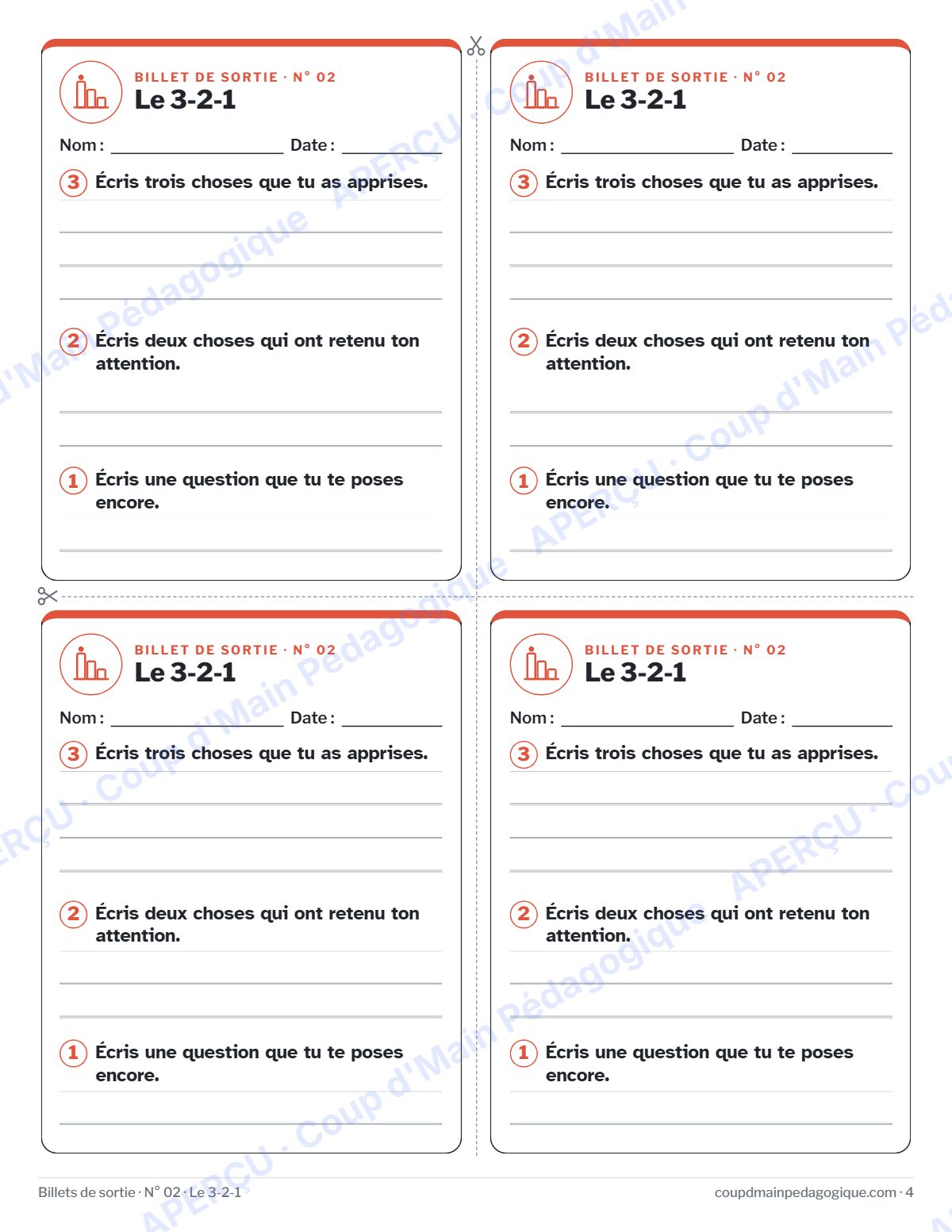 Page 4 — Billets de sortie — 3e-12e année, toutes matières