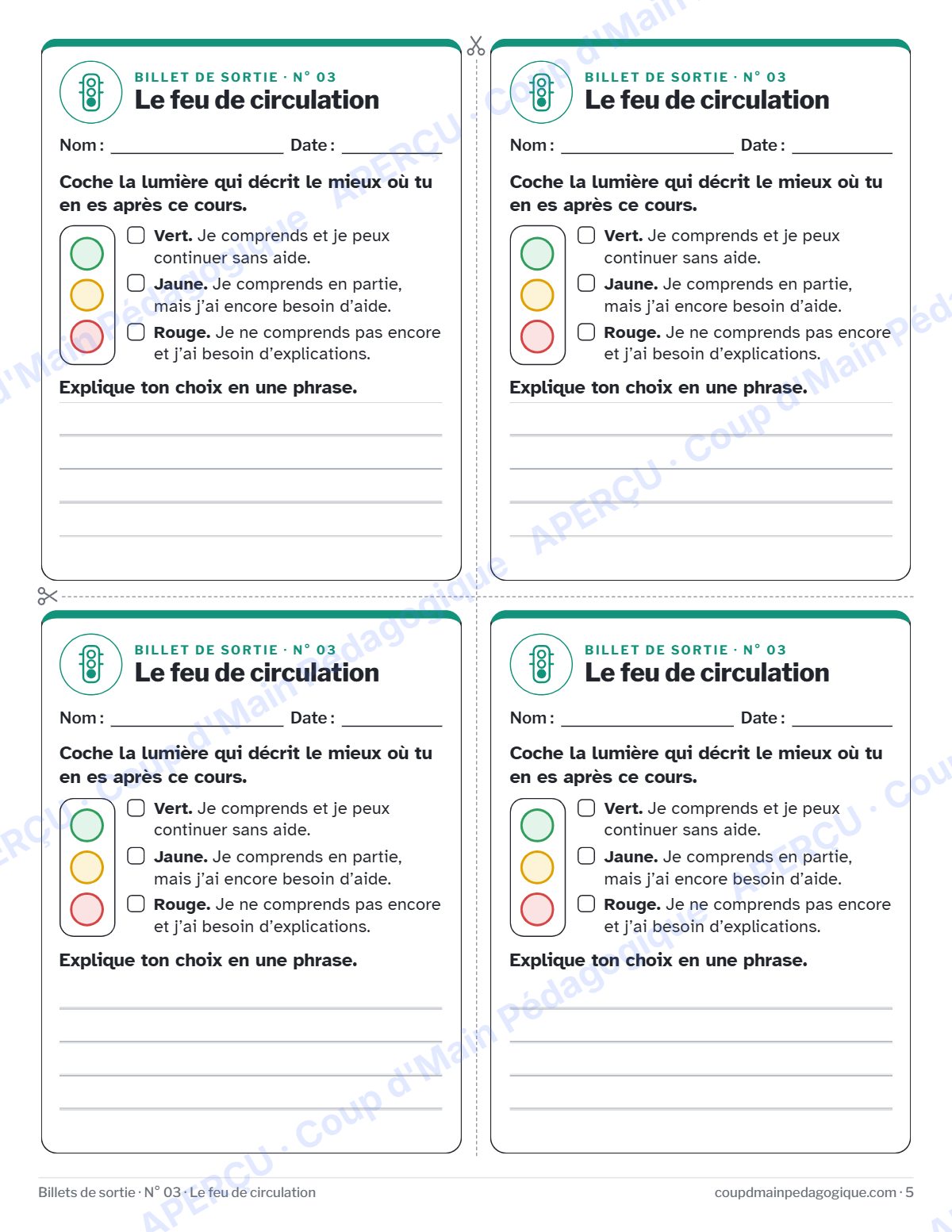 Page 5 — Billets de sortie — 3e-12e année, toutes matières