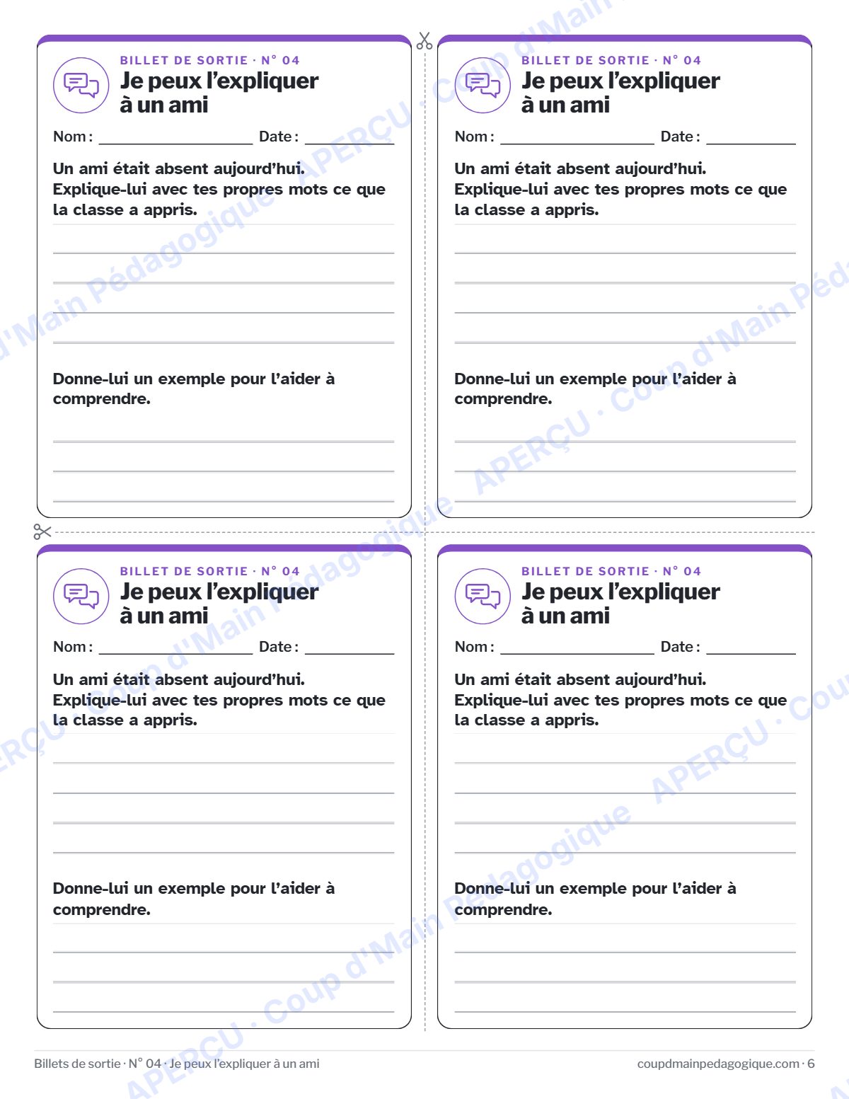 Page 6 — Billets de sortie — 3e-12e année, toutes matières