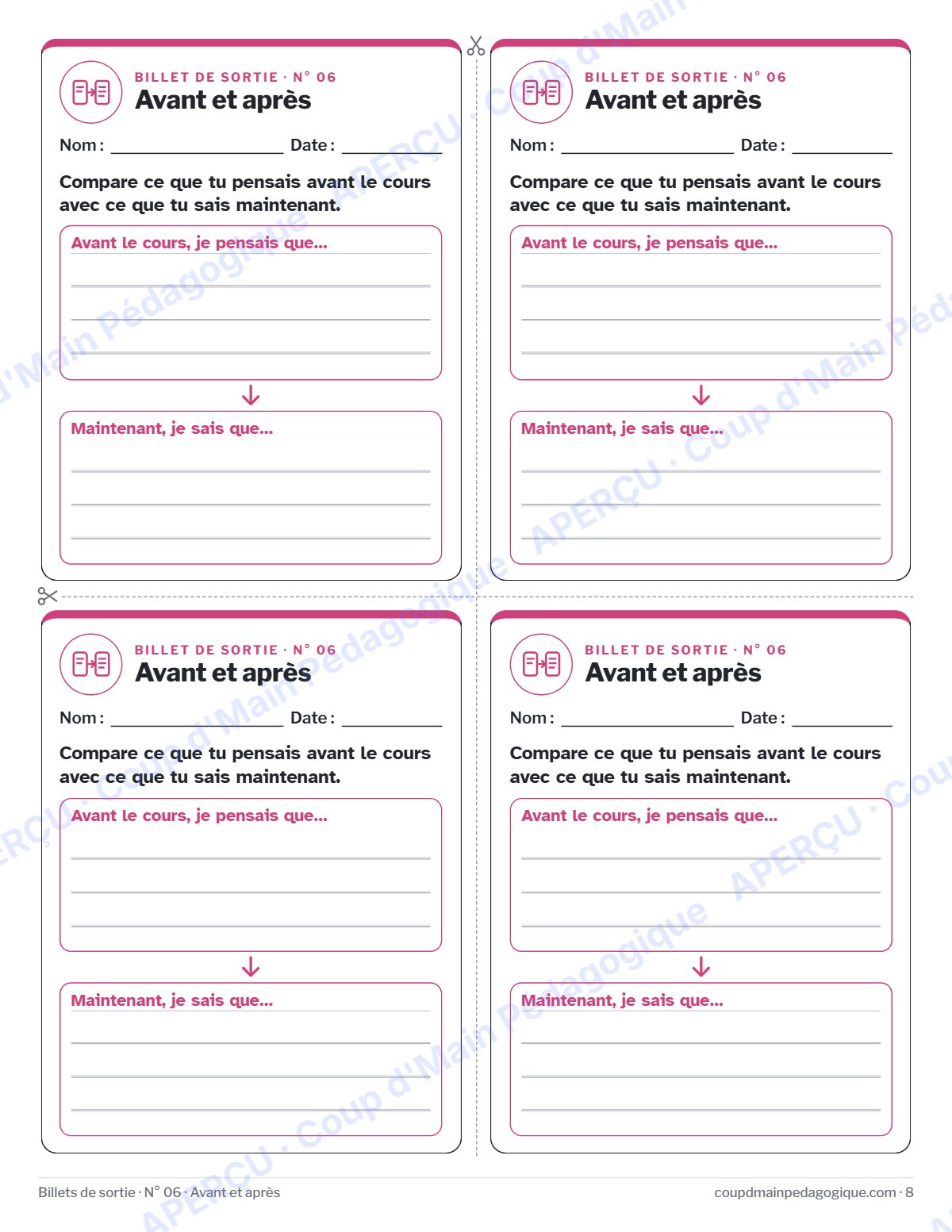 Page 8 — Billets de sortie — 3e-12e année, toutes matières