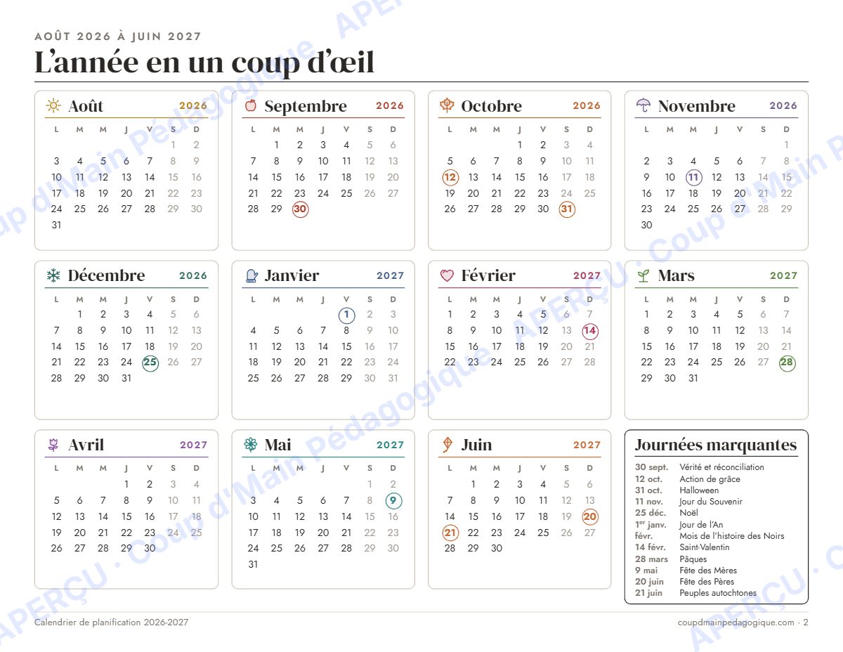 Page 2 — Calendrier du prof 2026-2027 — tous niveaux