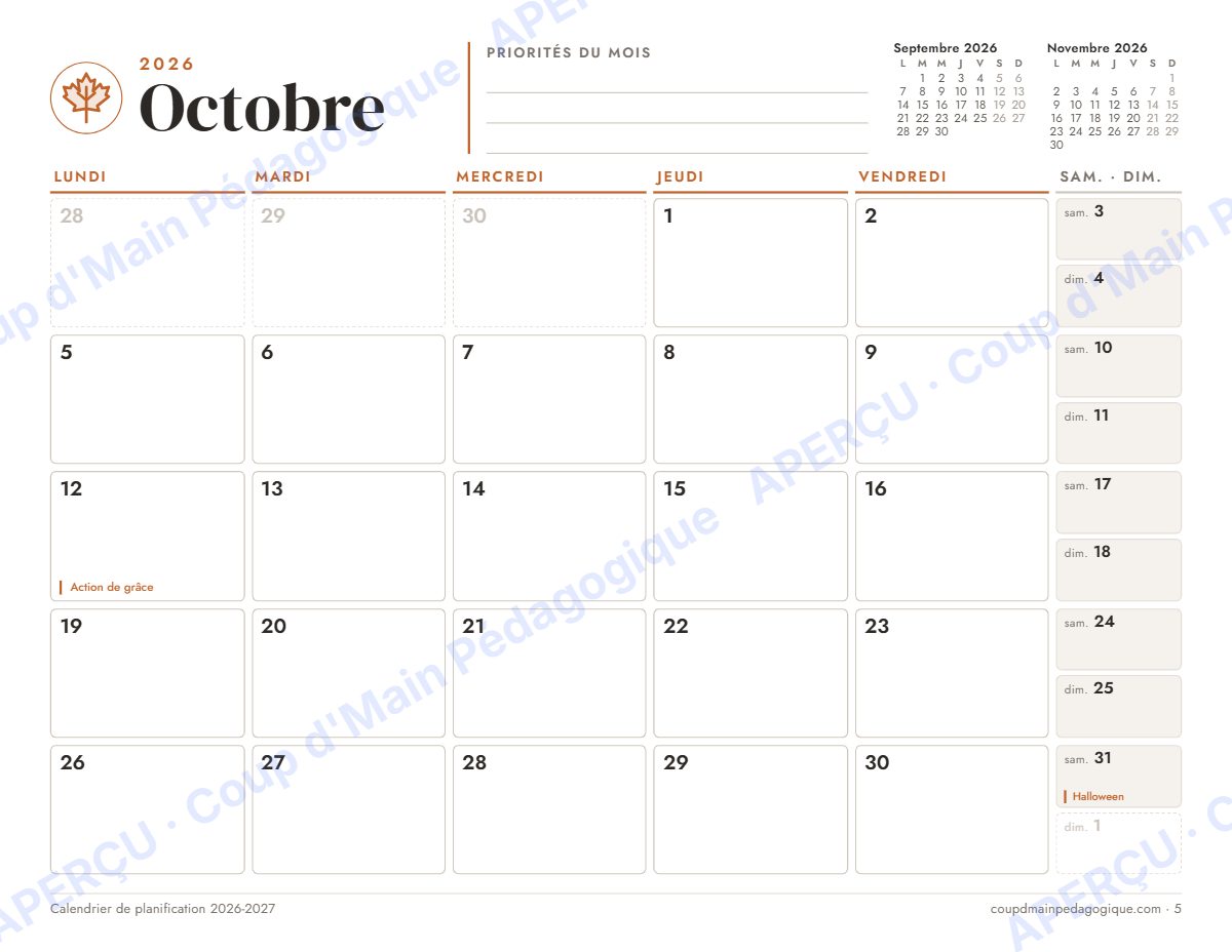 Page 5 — Calendrier du prof 2026-2027 — tous niveaux
